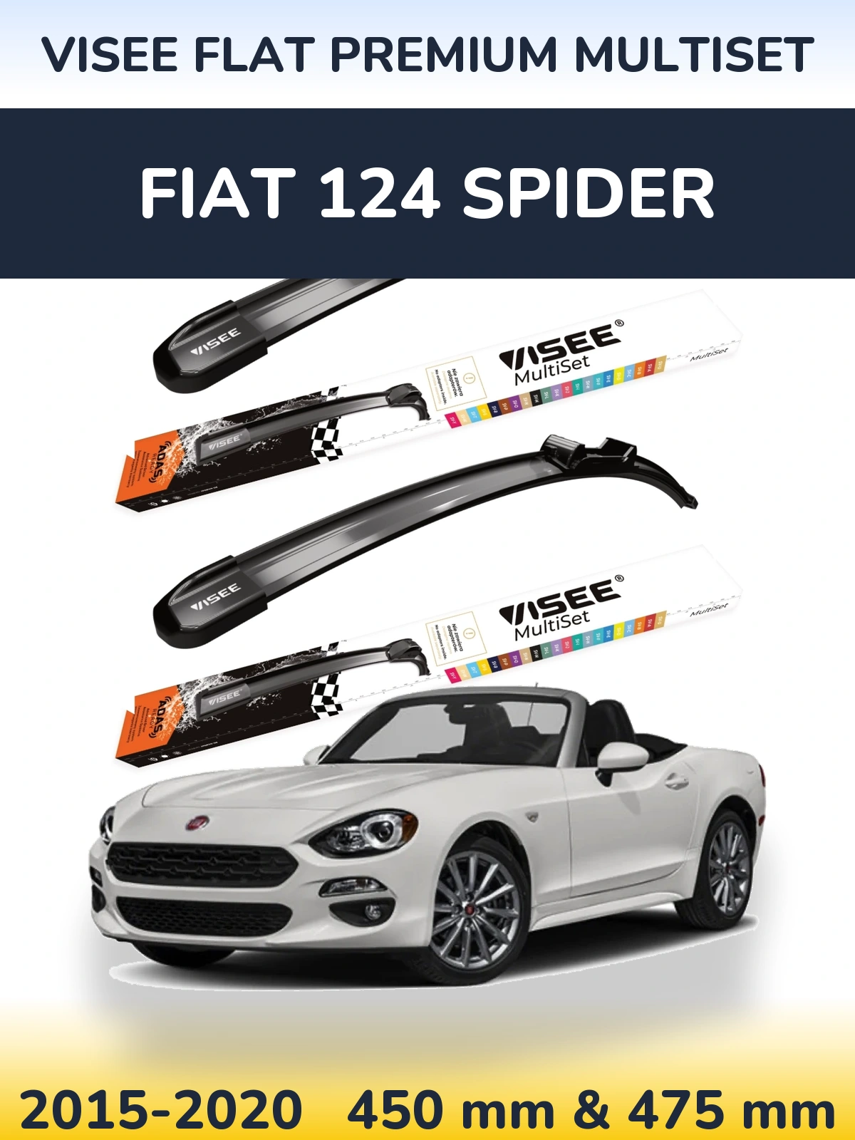 Front wiper blade set VISEE FLAT PREMIUM MultiSet 450 & 475 mm for Fiat 124 Spider 2015-2020