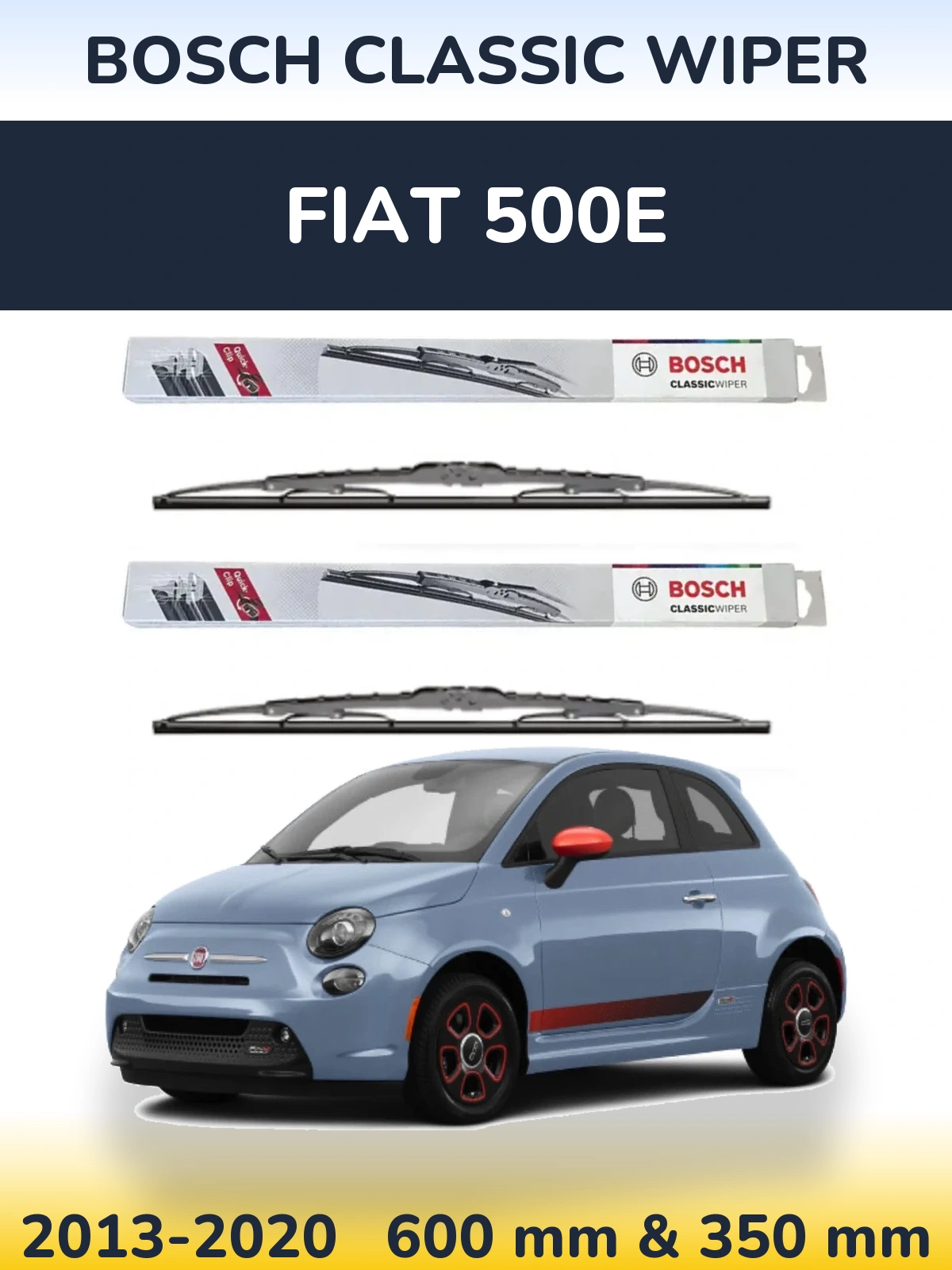 Komplet przednich wycieraczek BOSCH Classic Wiper 600 & 340 mm do Fiat 500e 2013-2020
