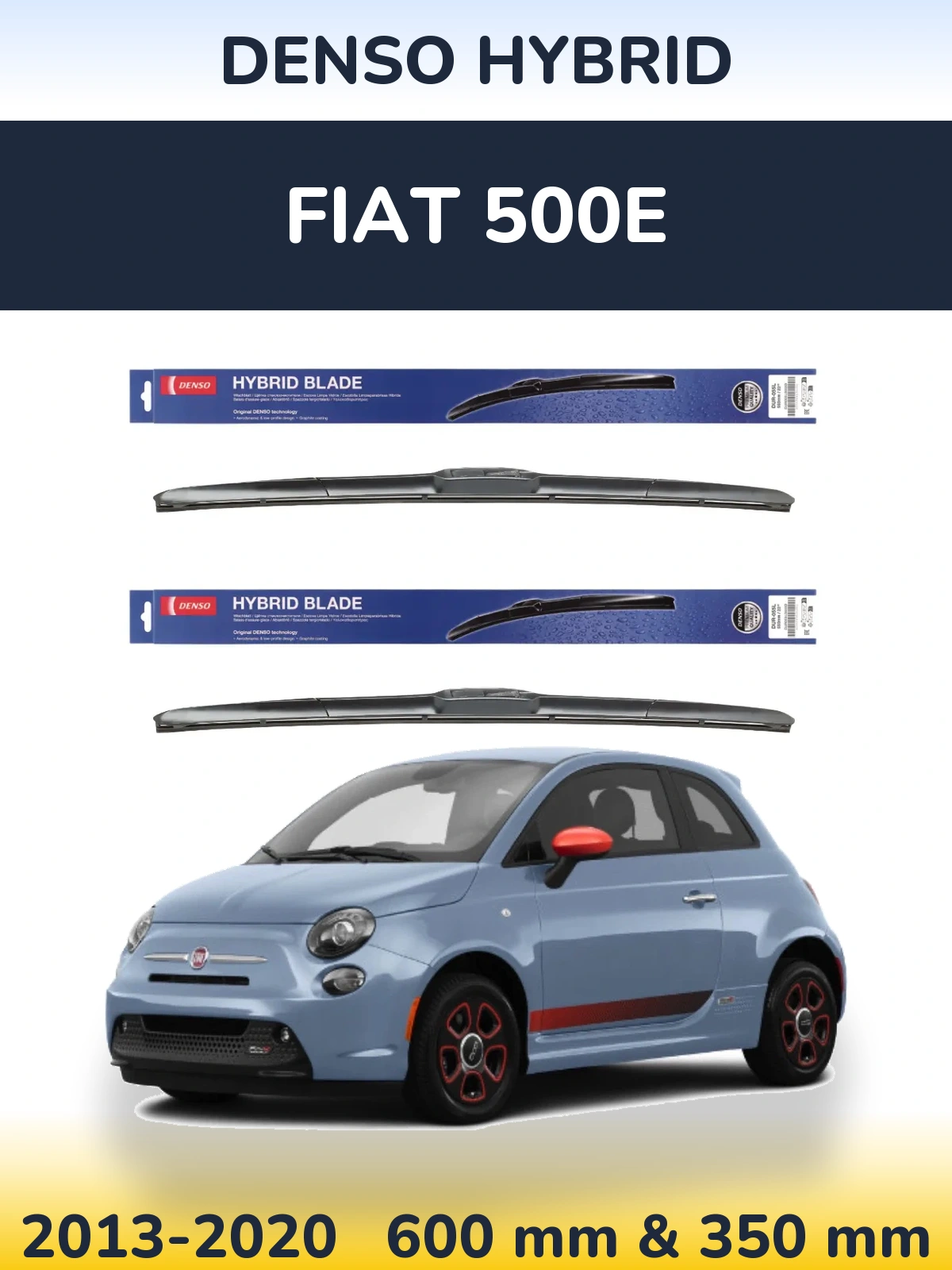Komplet przednich wycieraczek Denso Hybrid 600 & 350 mm do Fiat 500e 2013-2020