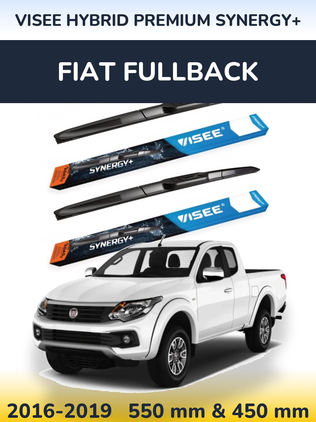 Front wiper blade set VISEE HYBRID PREMIUM SYNERGY+ 550 & 450 mm for Fiat Fullback 2016-2019
