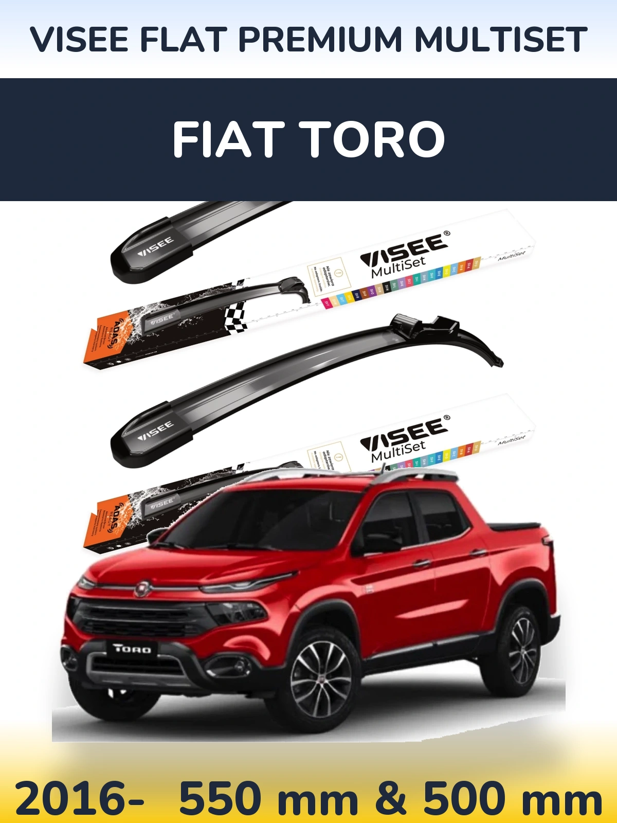 Komplet przednich wycieraczek VISEE FLAT PREMIUM MultiSet 550 & 500 mm do Fiat Toro 2016-2026