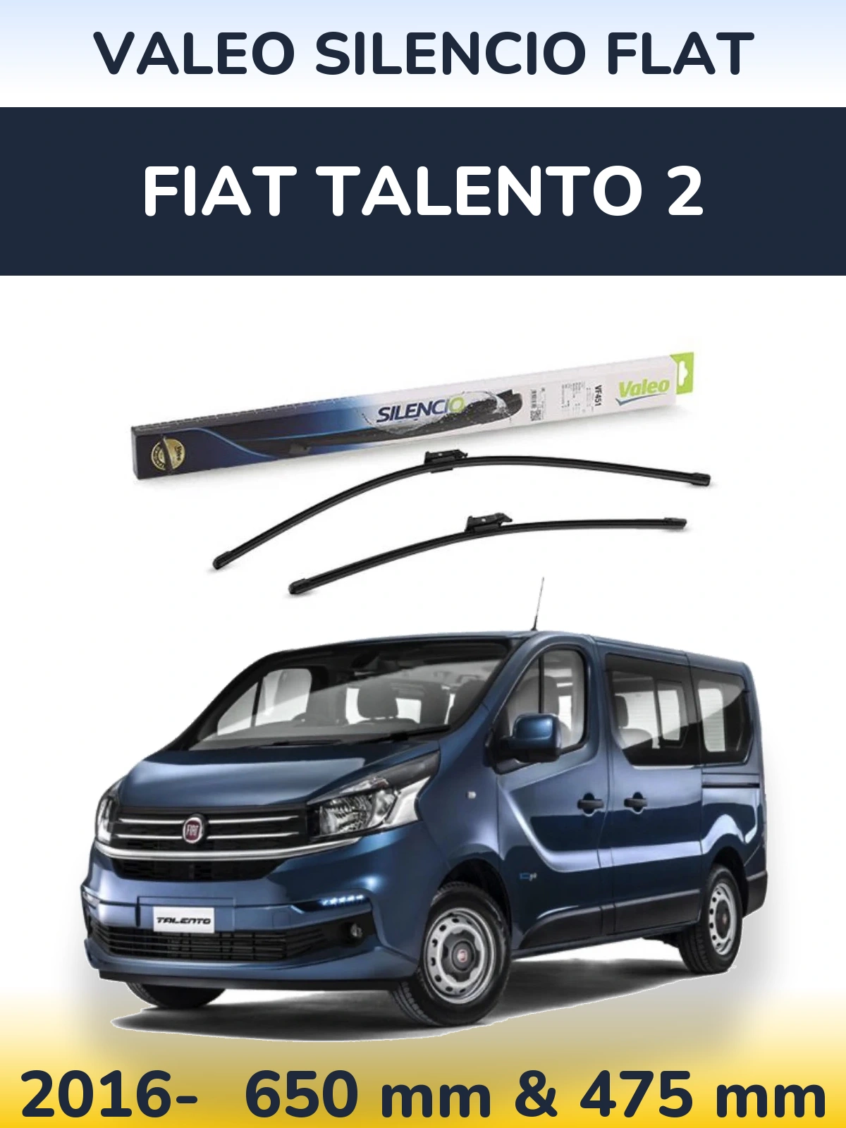 Komplet przednich wycieraczek Valeo Silencio Flat 650 & 475 mm do Fiat Talento 2 2016-2026