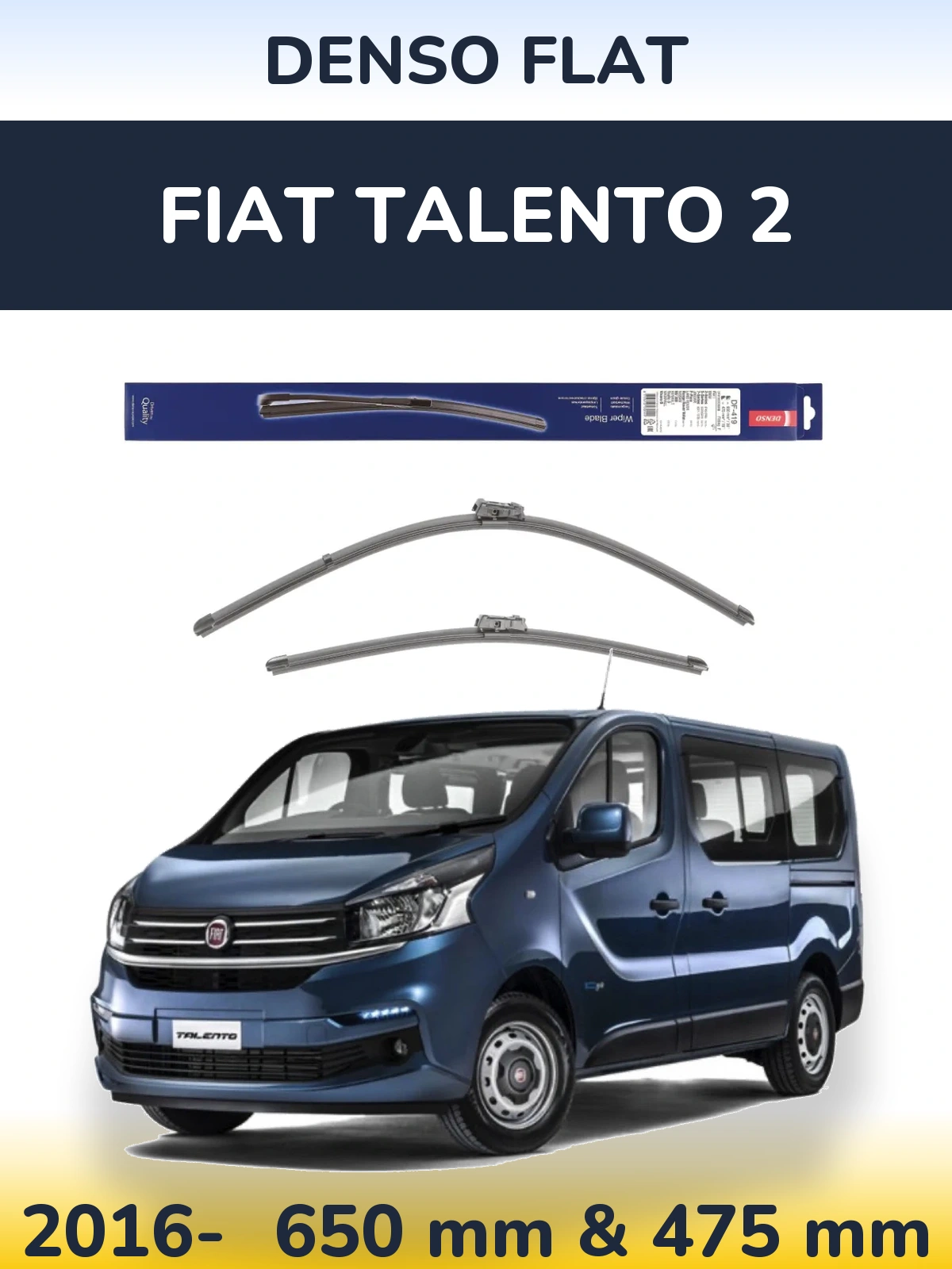 Комплект передних дворников Denso Flat 650 & 475 мм для Fiat Talento 2 2016-2026