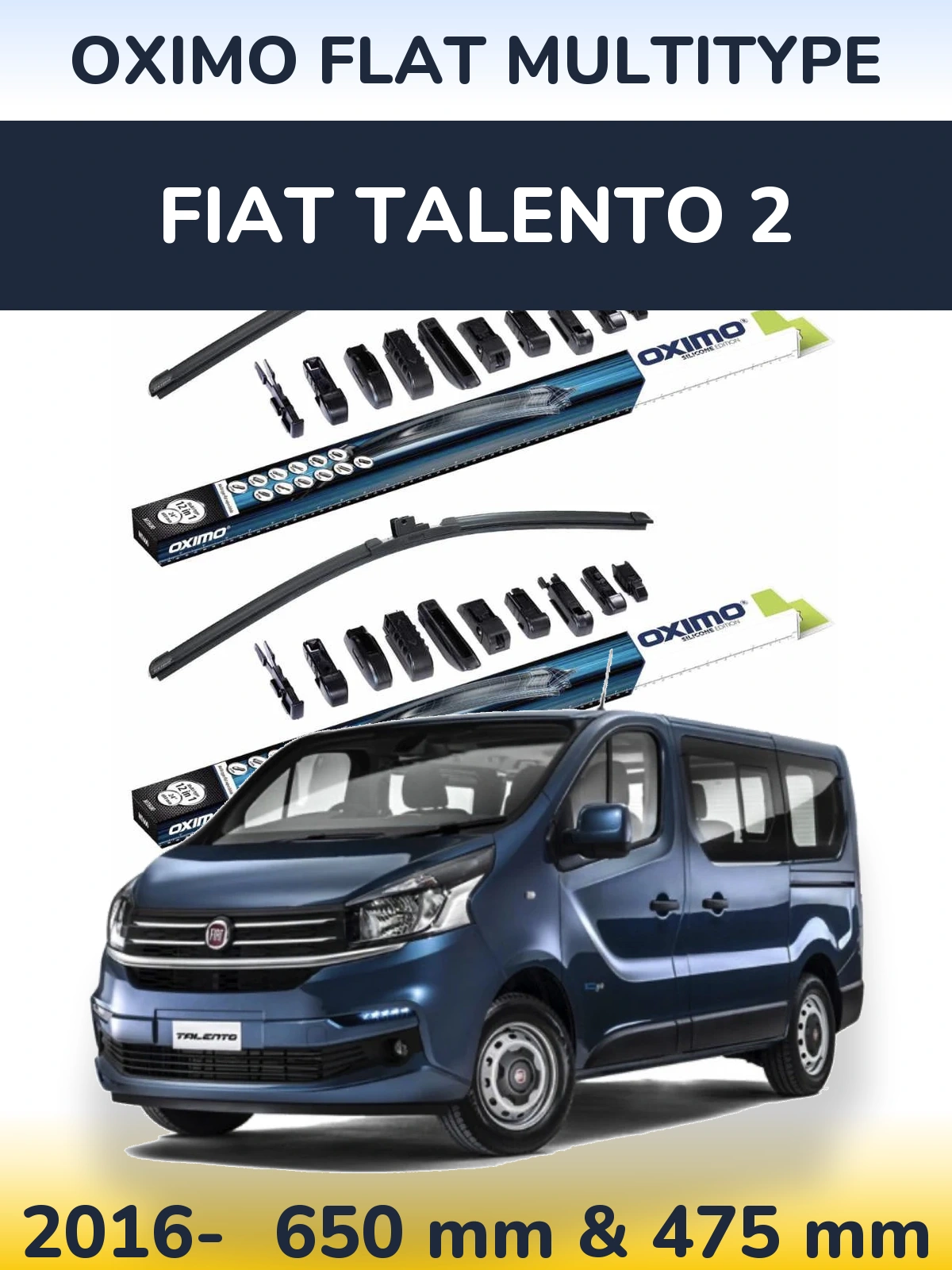 Комплект передних дворников Oximo Flat MultiТипe 650 & 475 мм для Fiat Talento 2 2016-2026
