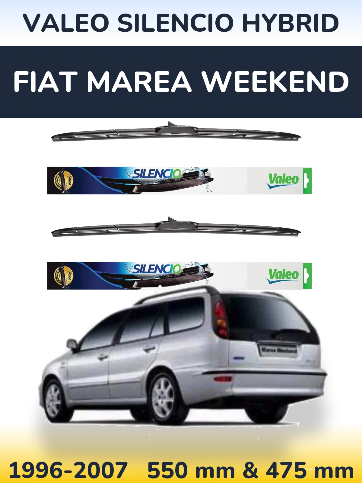 Комплект передних дворников Valeo Silencio Hybrid 550 & 475 мм для Fiat Marea Weekend 1996-2007