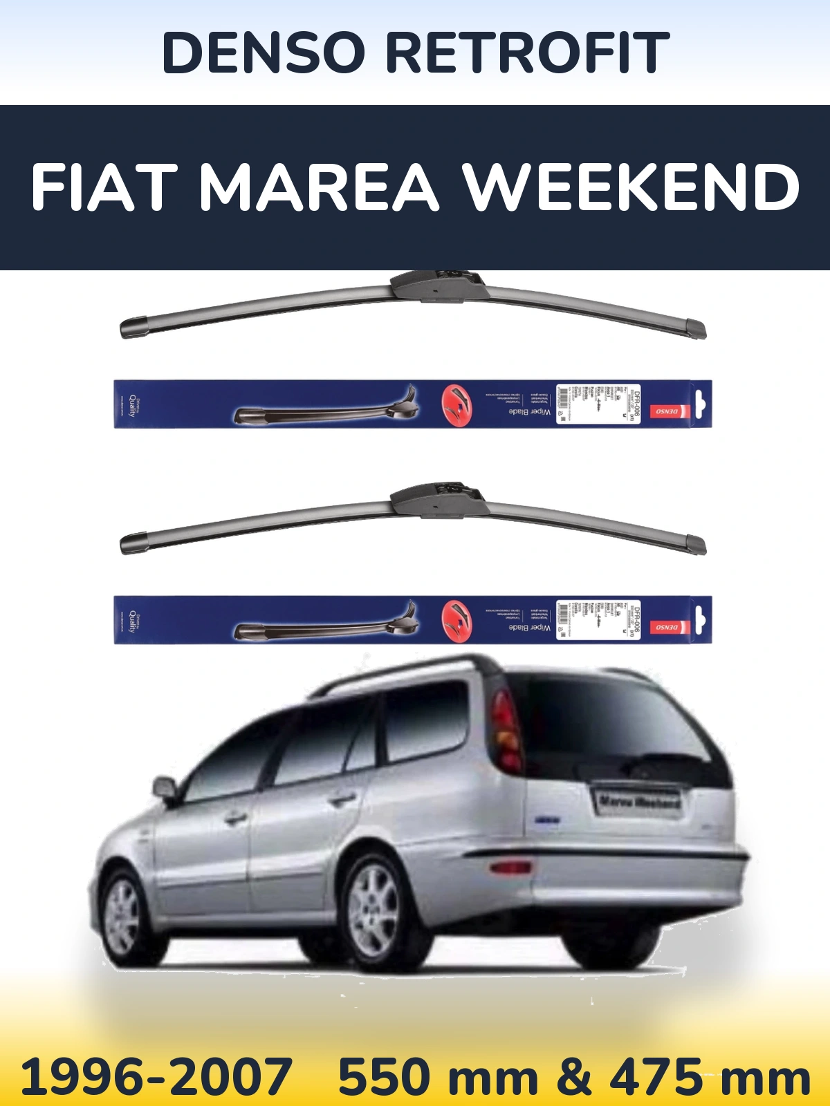Komplet przednich wycieraczek Denso Retrofit 550 & 475 mm do Fiat Marea Weekend 1996-2007