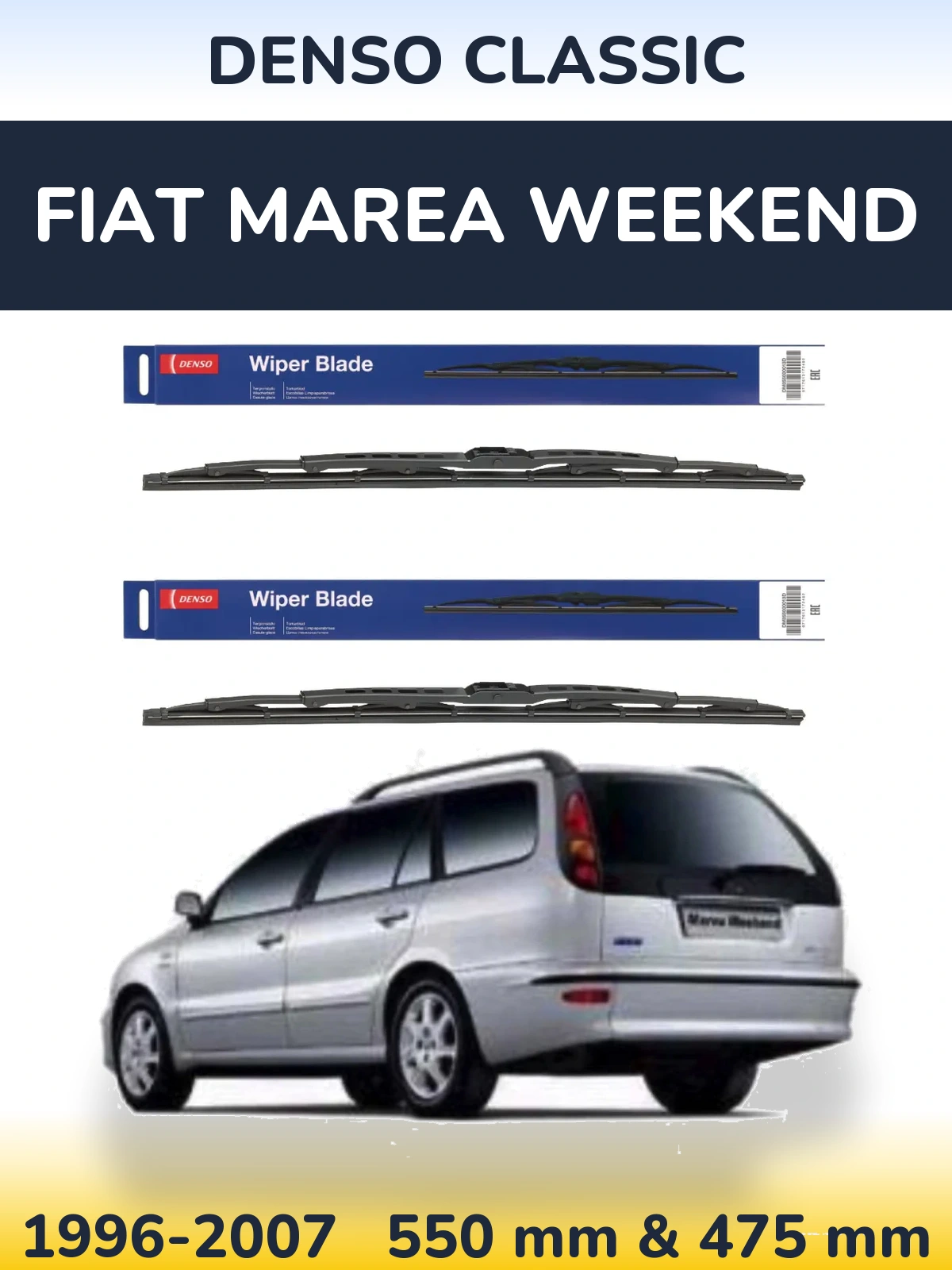 Komplet przednich wycieraczek Denso Classic 550 & 475 mm do Fiat Marea Weekend 1996-2007