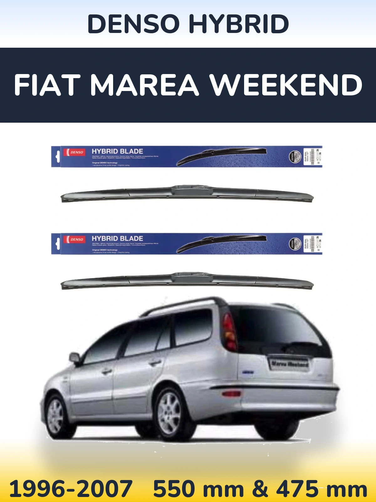 Komplet przednich wycieraczek Denso Hybrid 550 & 475 mm do Fiat Marea Weekend 1996-2007