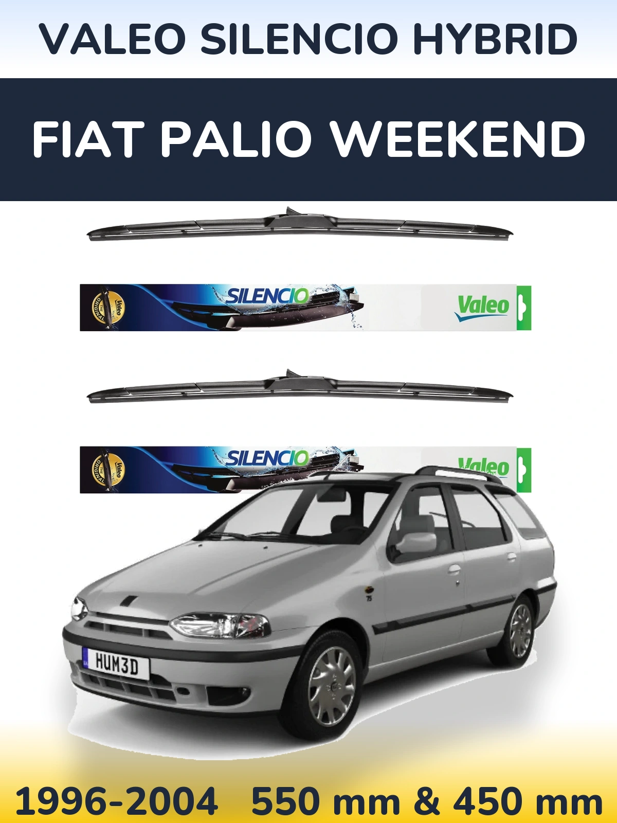 Front wiper blade set Valeo Silencio Hybrid 550 & 450 mm for Fiat Palio Weekend 1996-2004