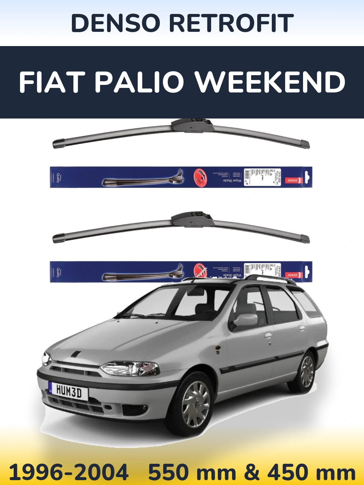 Komplet przednich wycieraczek Denso Retrofit 550 & 450 mm do Fiat Palio Weekend 1996-2004