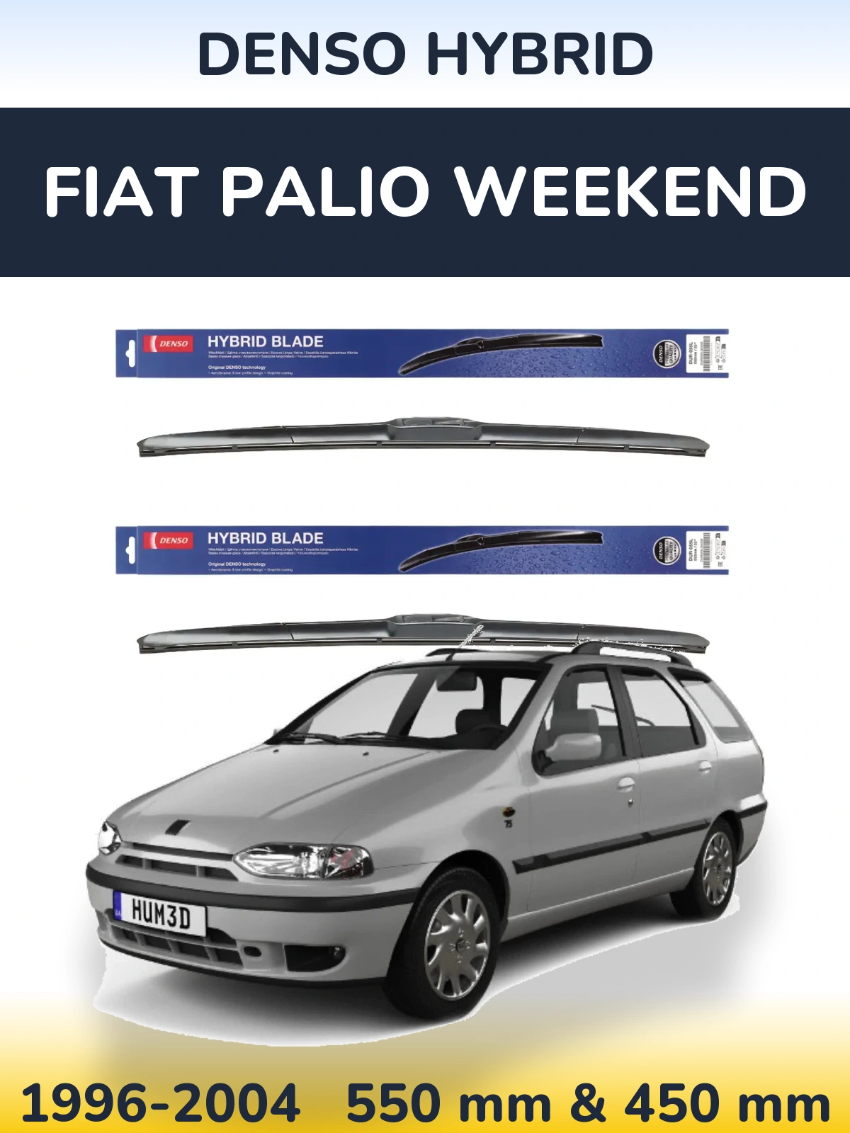 Komplet przednich wycieraczek Denso Hybrid 550 & 450 mm do Fiat Palio Weekend 1996-2004