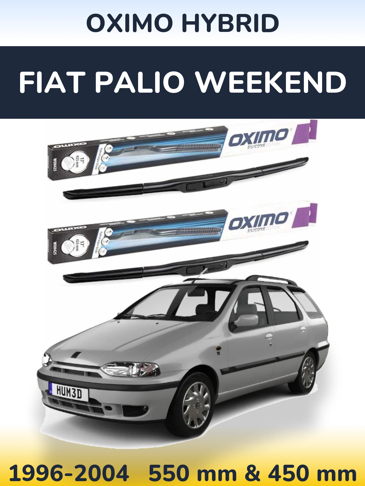 Front wiper blade set Oximo Hybrid 550 & 450 mm for Fiat Palio Weekend 1996-2004