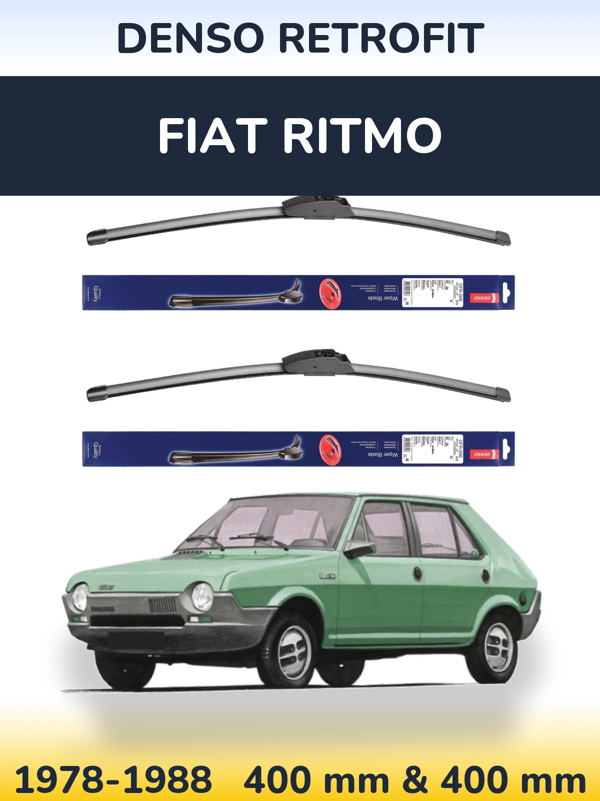 Front wiper blade set Denso Retrofit 400 & 400 mm for Fiat Ritmo 1978-1988