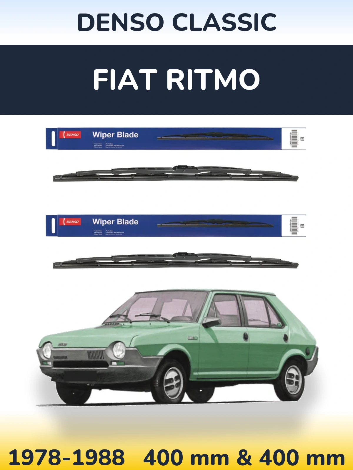 Front wiper blade set Denso Classic 400 & 400 mm for Fiat Ritmo 1978-1988