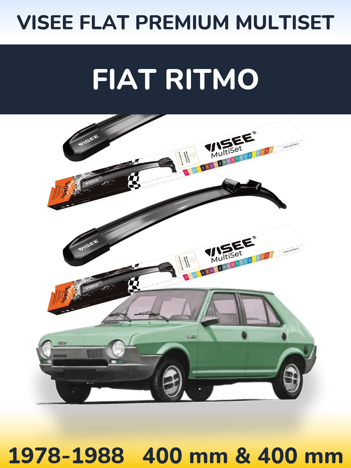 Komplet przednich wycieraczek VISEE FLAT PREMIUM MultiSet 400 & 400 mm do Fiat Ritmo 1978-1988