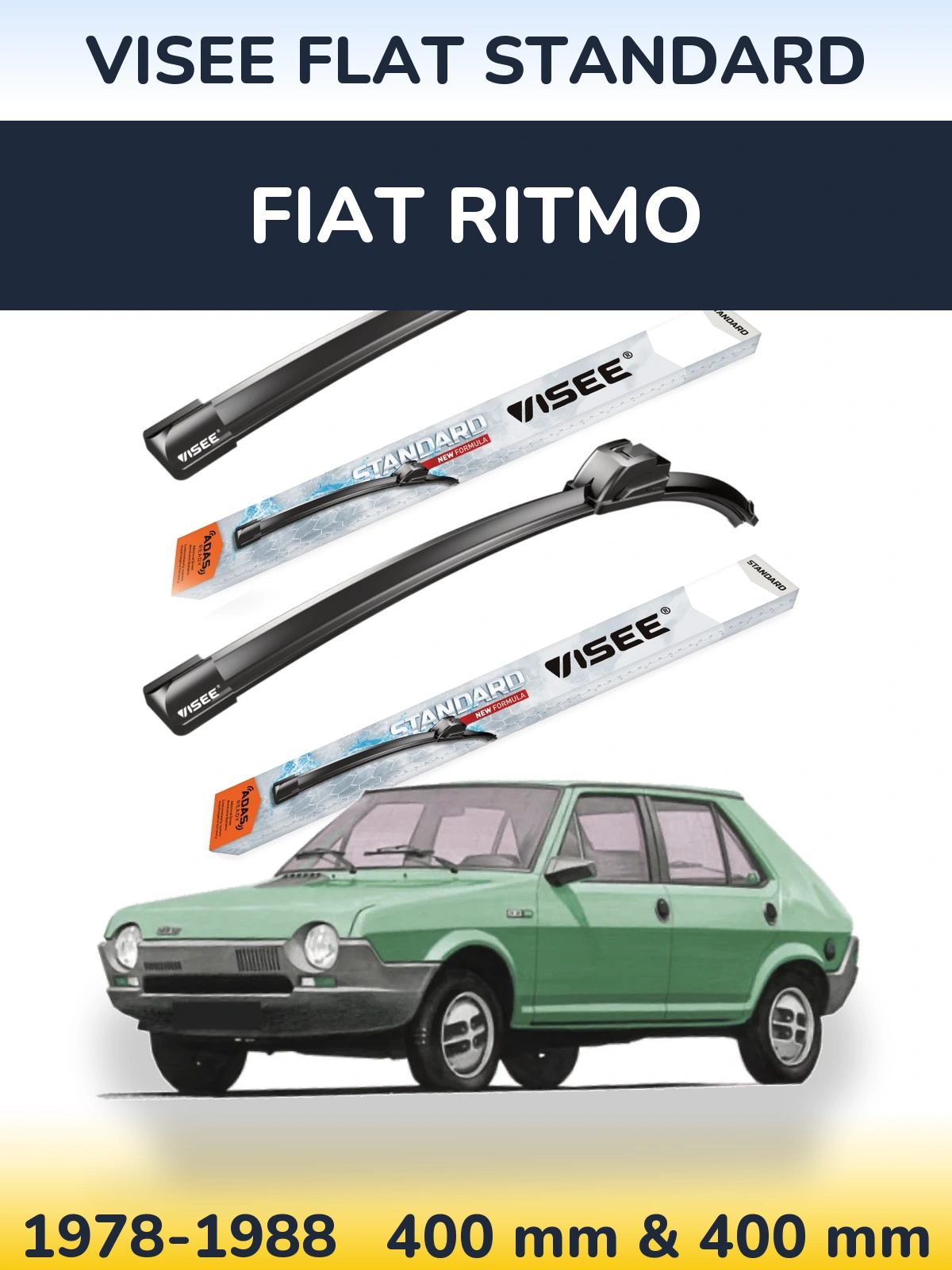 Front wiper blade set VISEE FLAT STANDARD 400 & 400 mm for Fiat Ritmo 1978-1988