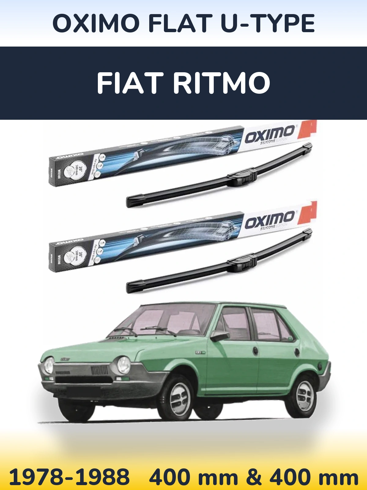 Front wiper blade set Oximo Flat U-type 400 & 400 mm for Fiat Ritmo 1978-1988