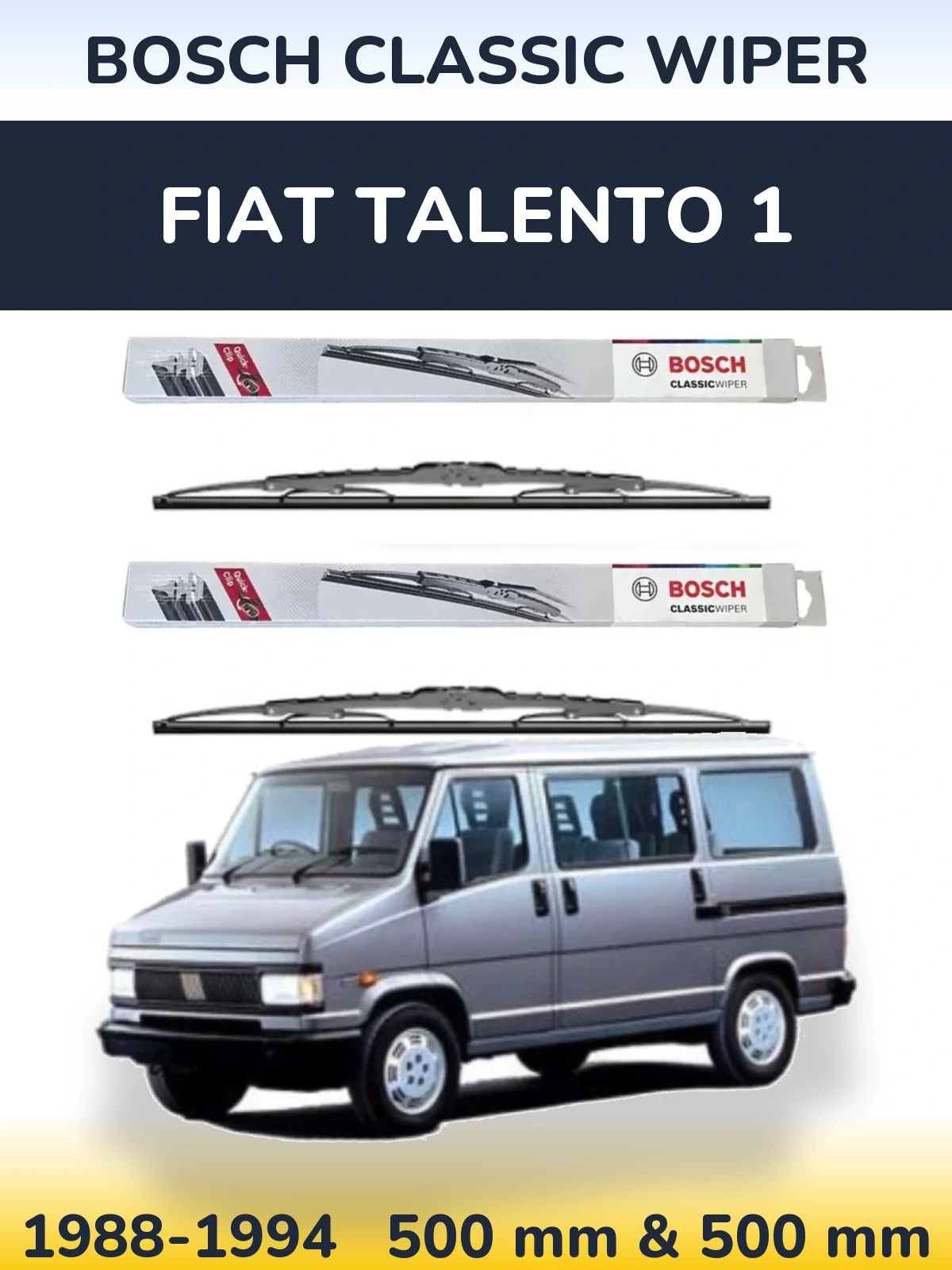 Komplet przednich wycieraczek BOSCH Classic Wiper 500 & 500 mm do Fiat Talento 1 1988-1994