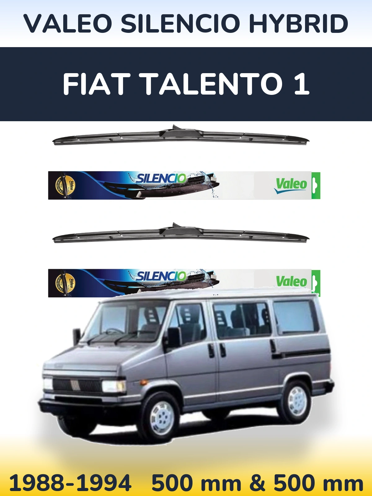 Комплект передних дворников Valeo Silencio Hybrid 500 & 500 мм для Fiat Talento 1 1988-1994