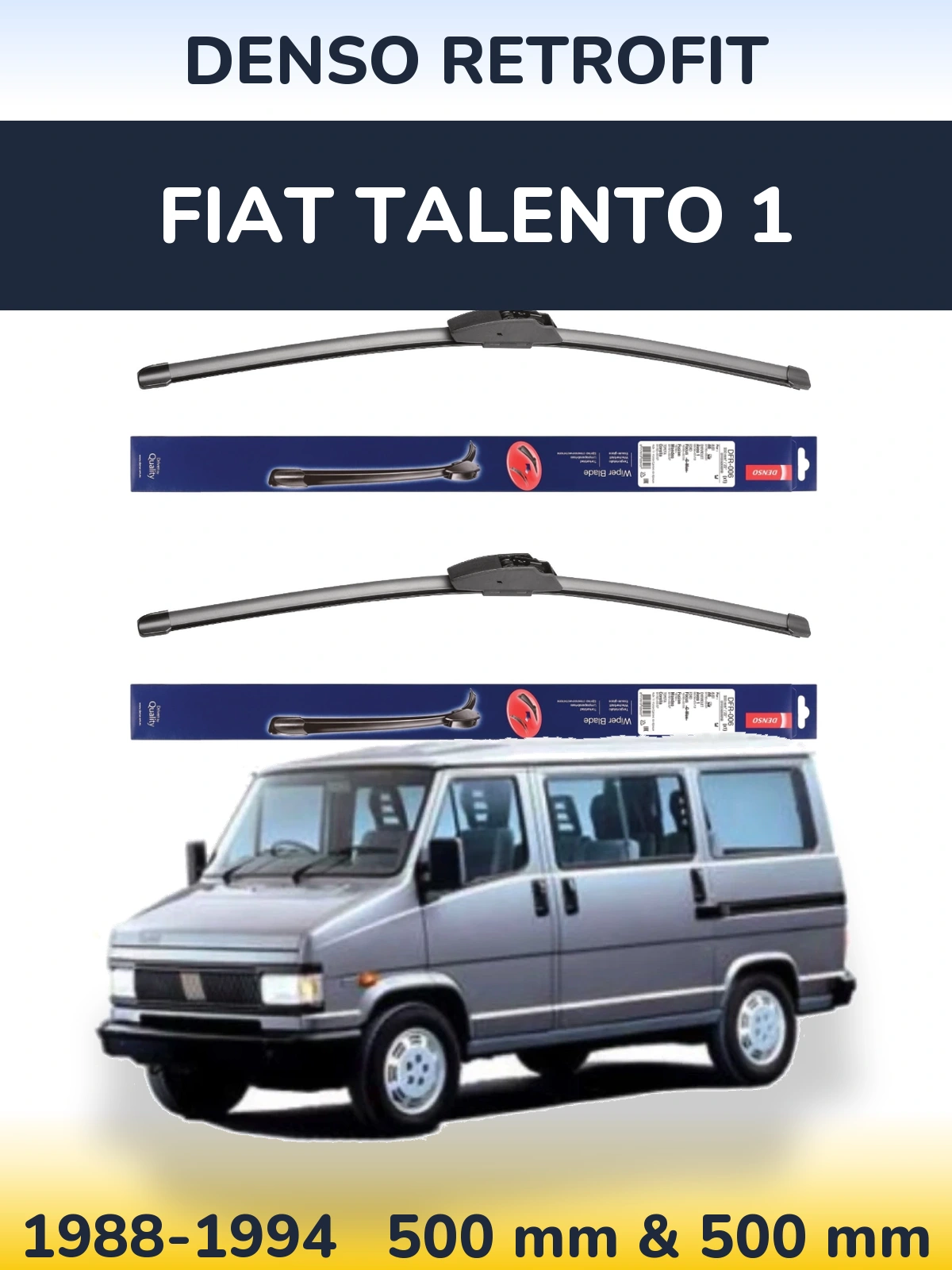 Komplet przednich wycieraczek Denso Retrofit 500 & 500 mm do Fiat Talento 1 1988-1994