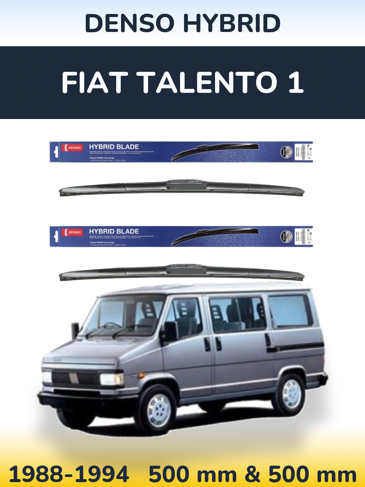 Komplet przednich wycieraczek Denso Hybrid 500 & 500 mm do Fiat Talento 1 1988-1994