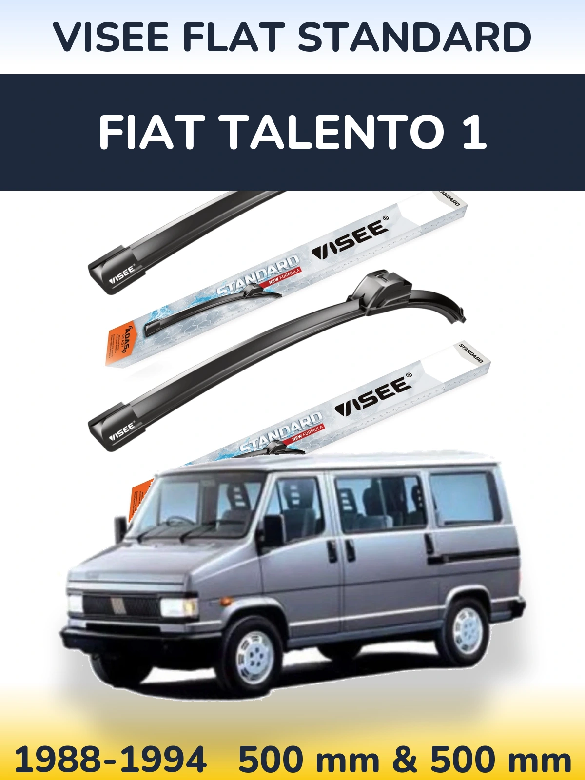 Комплект передніх щіток VISEE FLAT STANDARD 500 & 500 мм для Fiat Talento 1 1988-1994