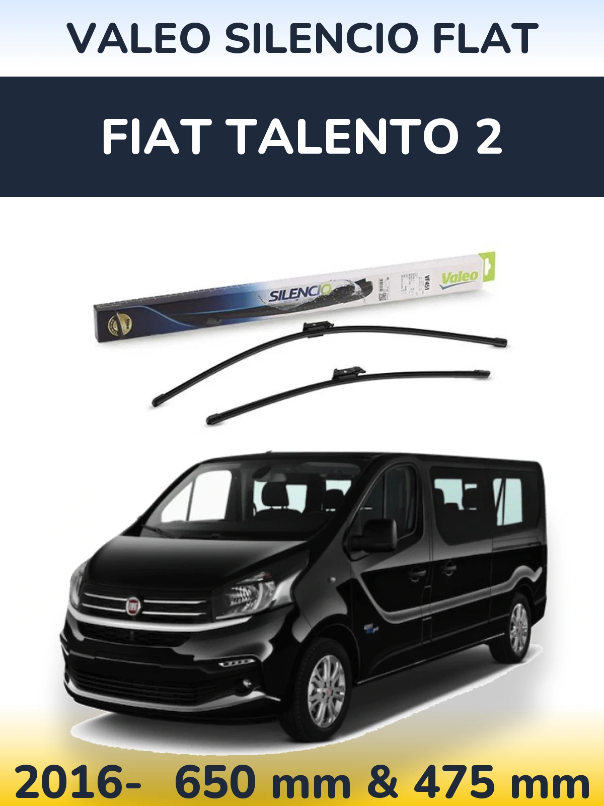 Комплект передних дворников Valeo Silencio Flat 650 & 475 мм для Fiat Talento 2 2016-2026