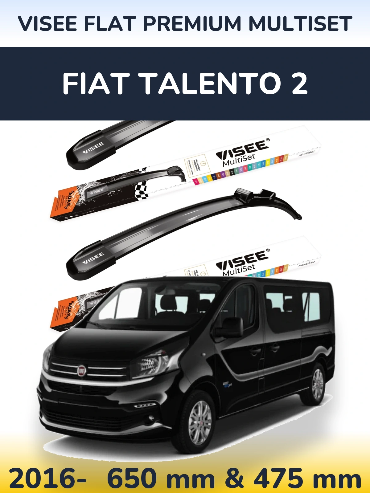 Komplet przednich wycieraczek VISEE FLAT PREMIUM MultiSet 650 & 475 mm do Fiat Talento 2 2016-2026