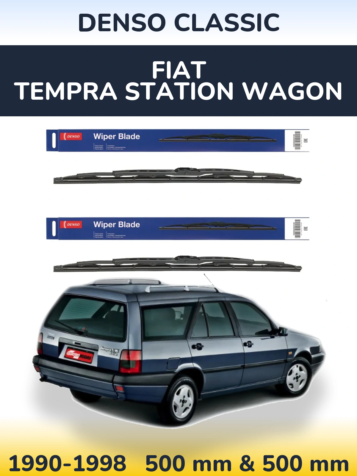 Front wiper blade set Denso Classic 500 & 500 mm for Fiat Tempra Station Wagon 1990-1998