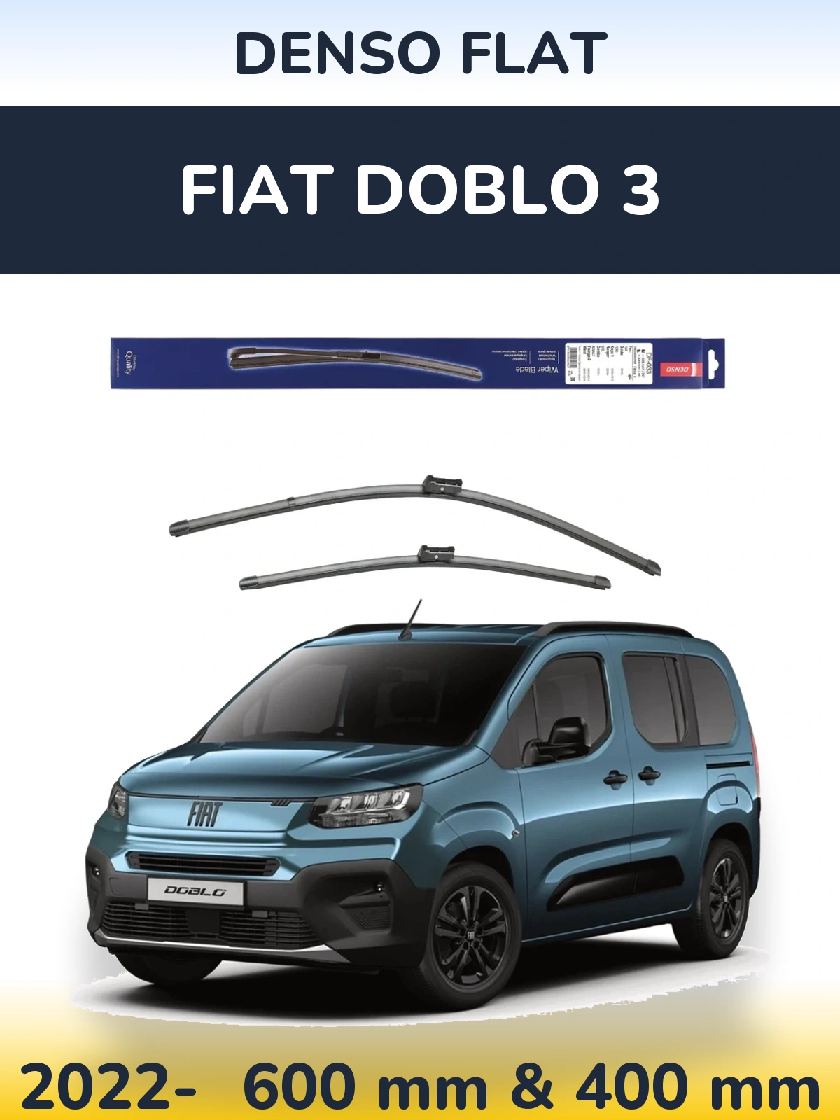 Комплект передних дворников Denso Flat 600 & 400 мм для Fiat Doblo 3 2022-2026
