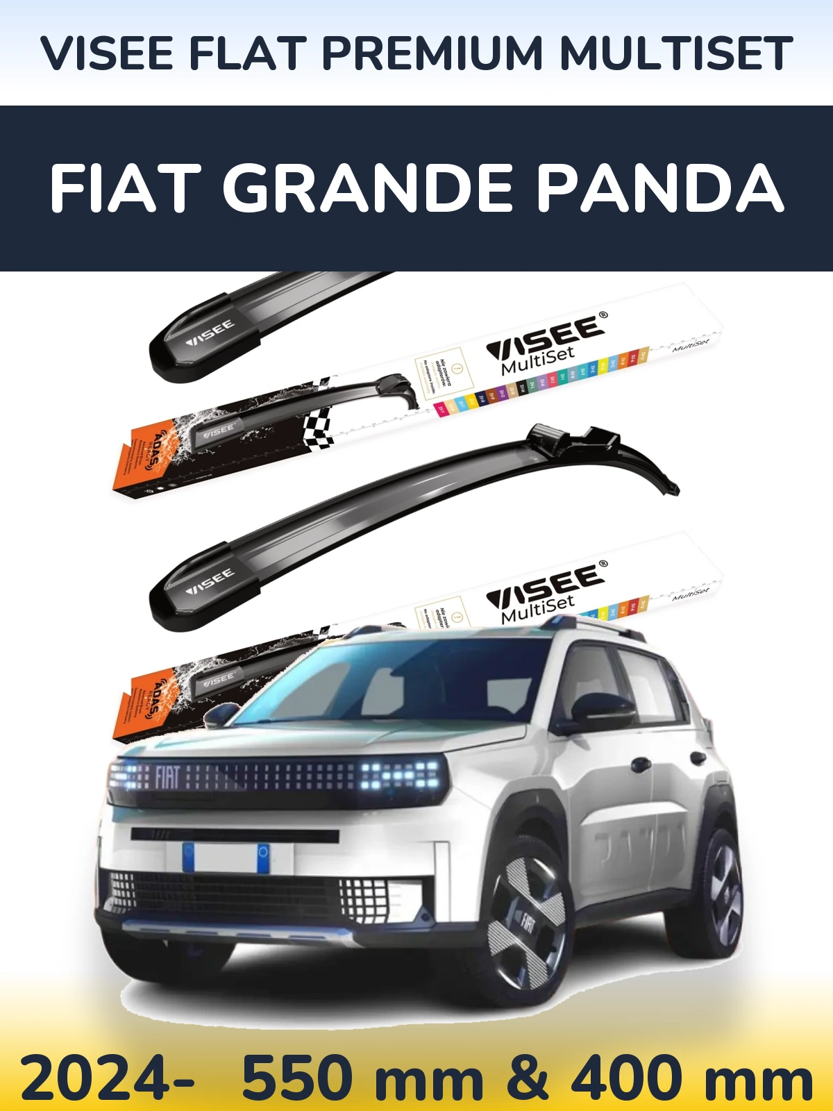 Комплект передних дворников VISEE FLAT PREMIUM MultiSet 550 & 400 мм для Fiat Grande Panda 2024-2026