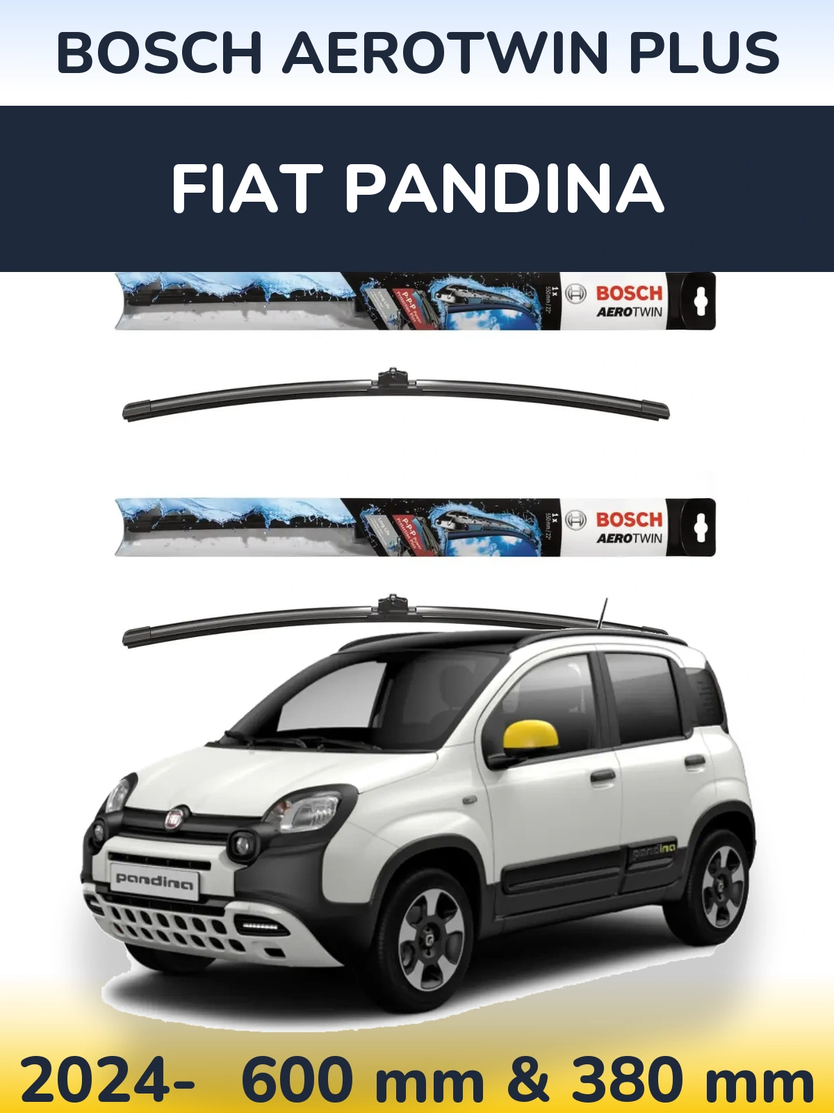 Front wiper blade set BOSCH AeroTwin Plus 600 & 380 mm for Fiat Pandina 2024-2026