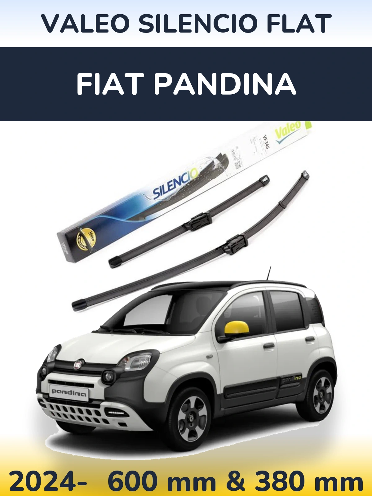 Front wiper blade set Valeo Silencio Flat 600 & 380 mm for Fiat Pandina 2024-2026