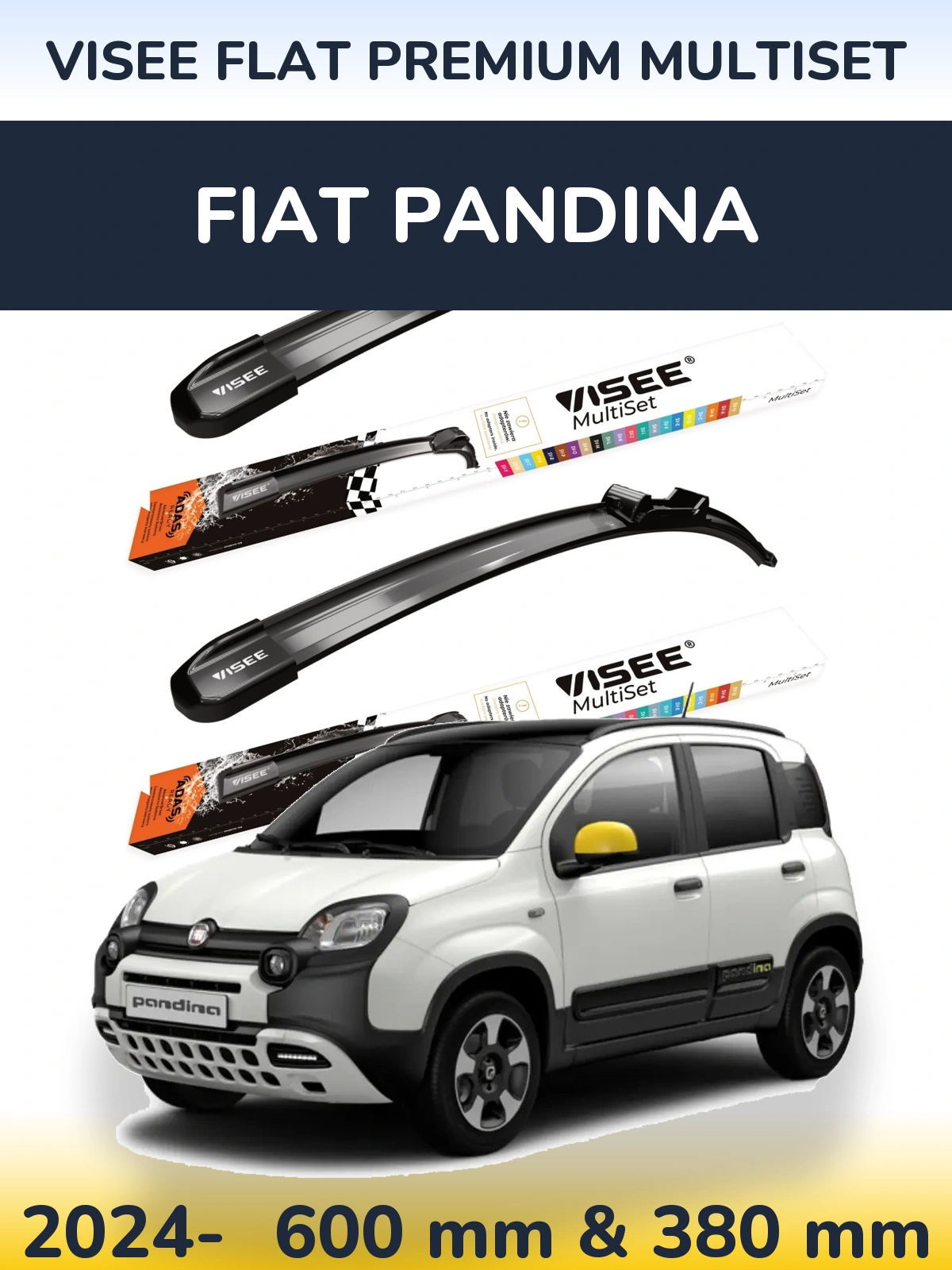 Front wiper blade set VISEE FLAT PREMIUM MultiSet 600 & 380 mm for Fiat Pandina 2024-2026