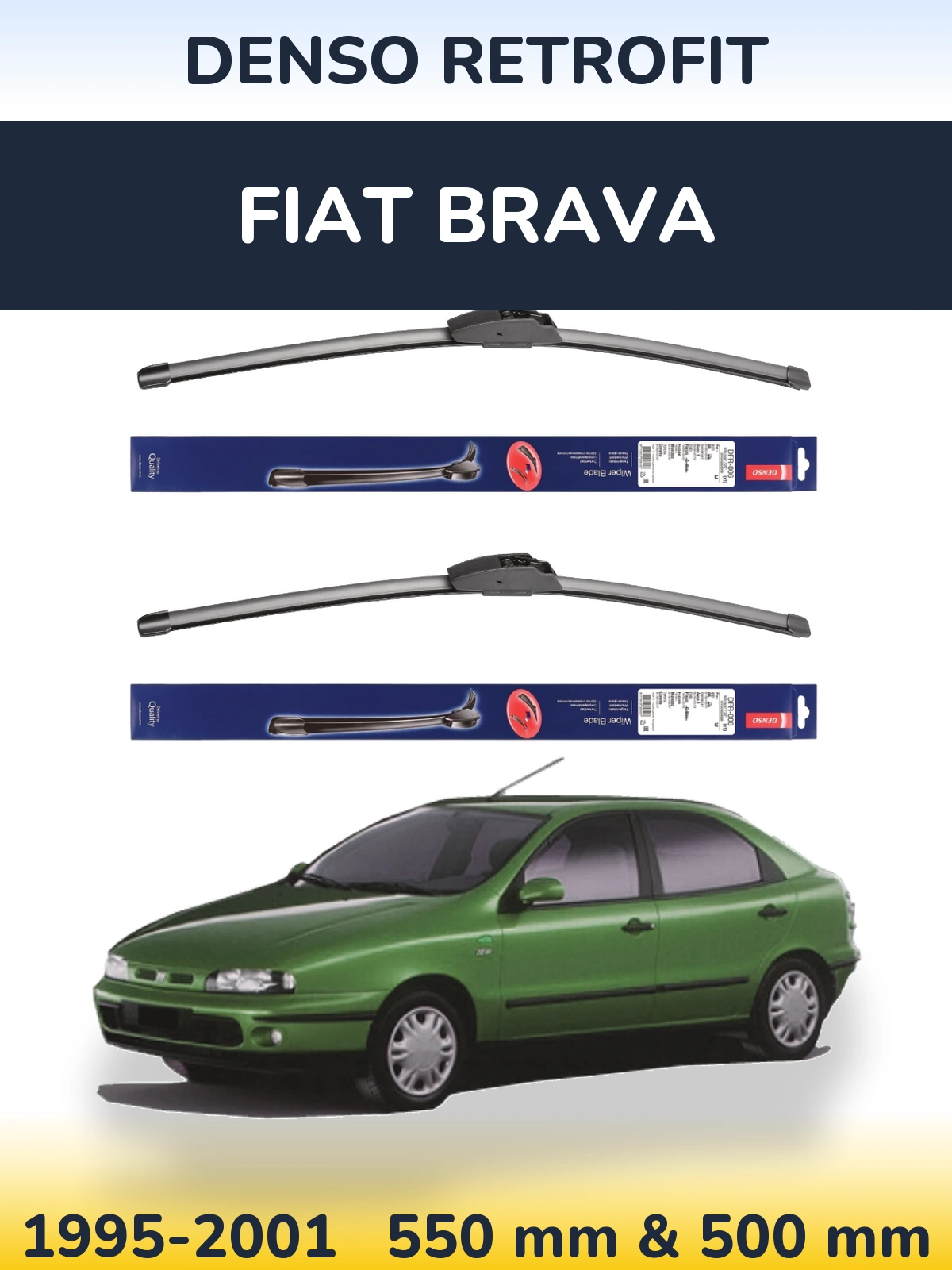 Komplet przednich wycieraczek Denso Retrofit 550 & 500 mm do Fiat Brava 1995-2001