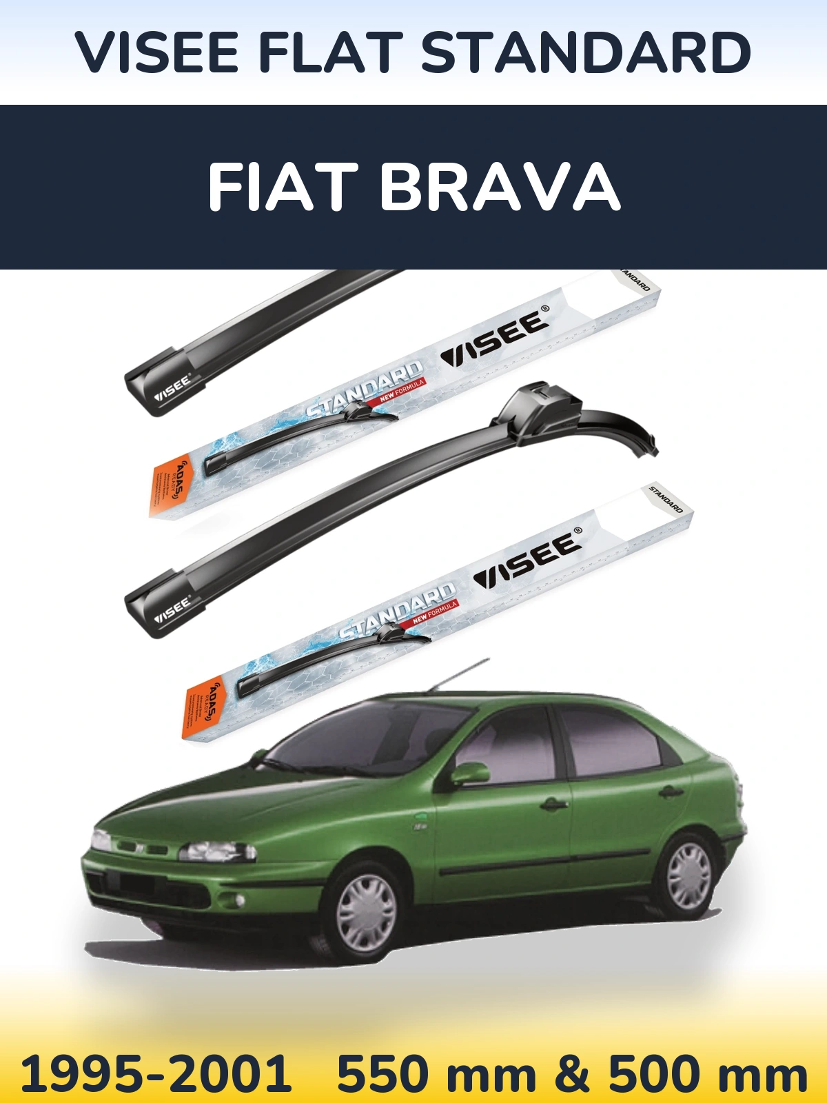 Komplet przednich wycieraczek VISEE FLAT STANDARD 550 & 500 mm do Fiat Brava 1995-2001