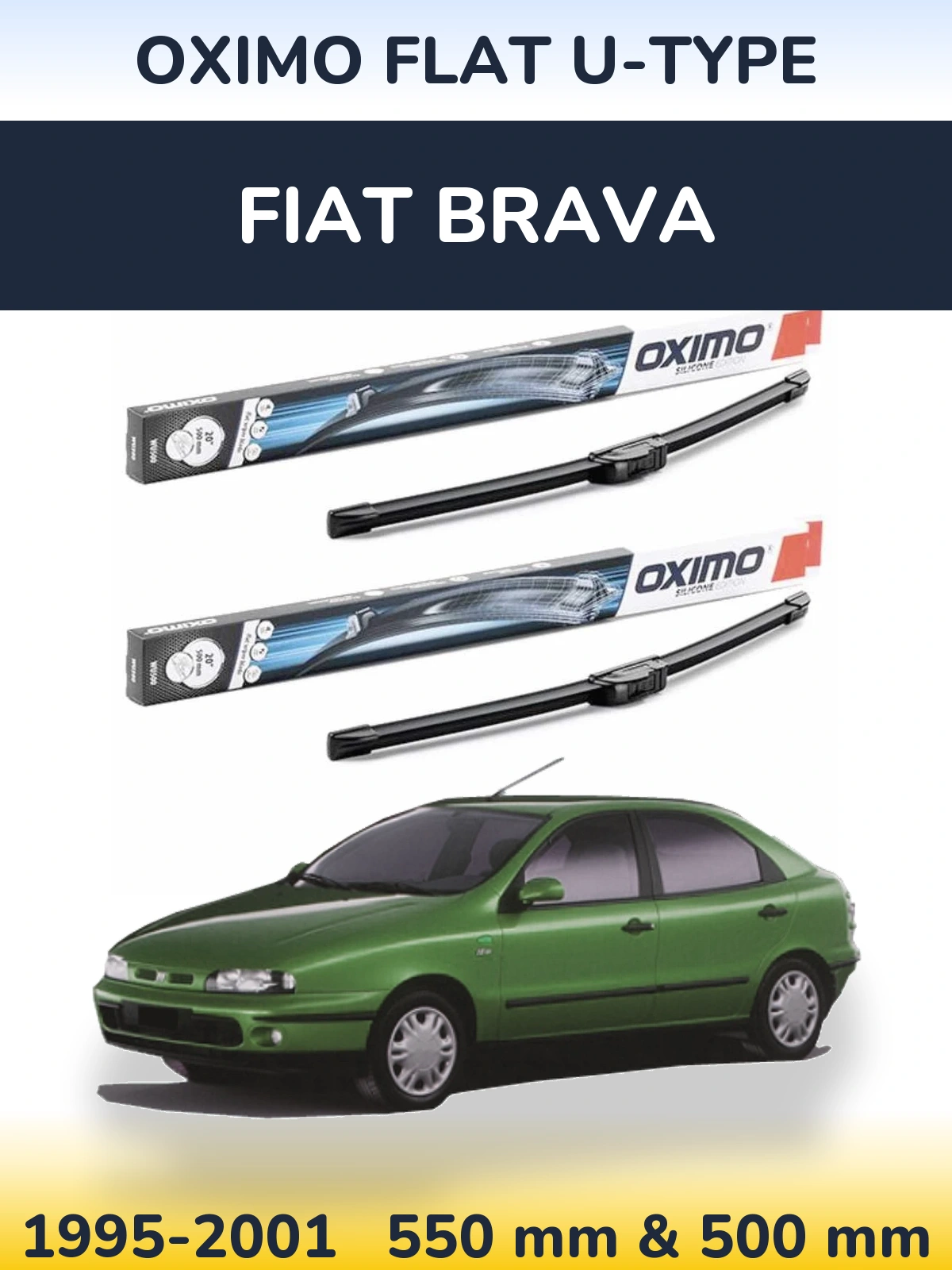 Комплект передних дворников Oximo Flat U-type 550 & 500 мм для Fiat Brava 1995-2001