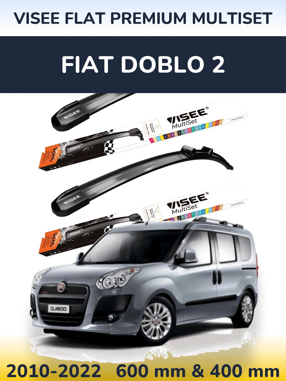 Komplet przednich wycieraczek VISEE FLAT PREMIUM MultiSet 600 & 400 mm do Fiat Doblo 2 2010-2022