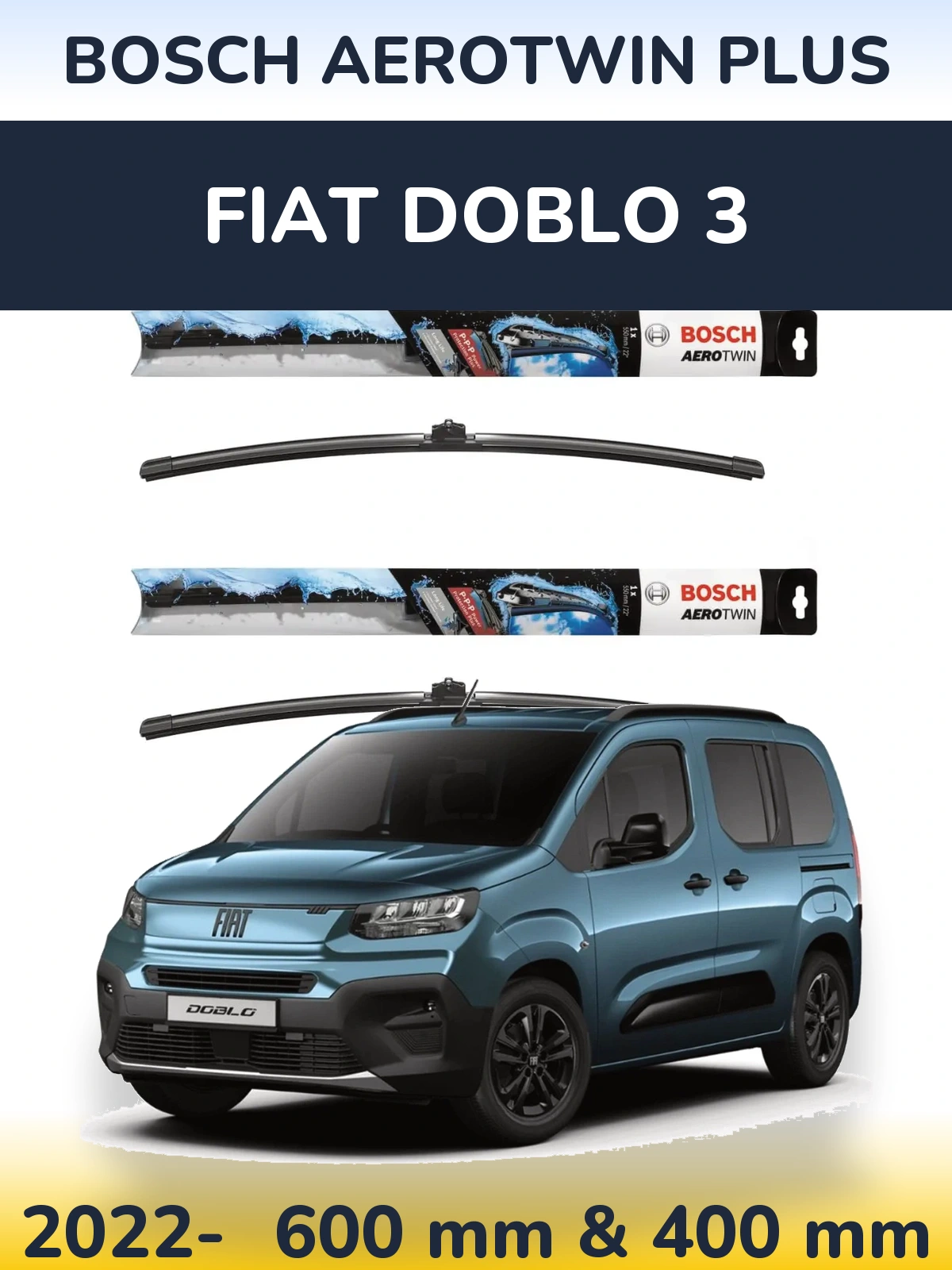 Komplet przednich wycieraczek BOSCH AeroTwin Plus 600 & 400 mm do Fiat Doblo 3 2022-2026
