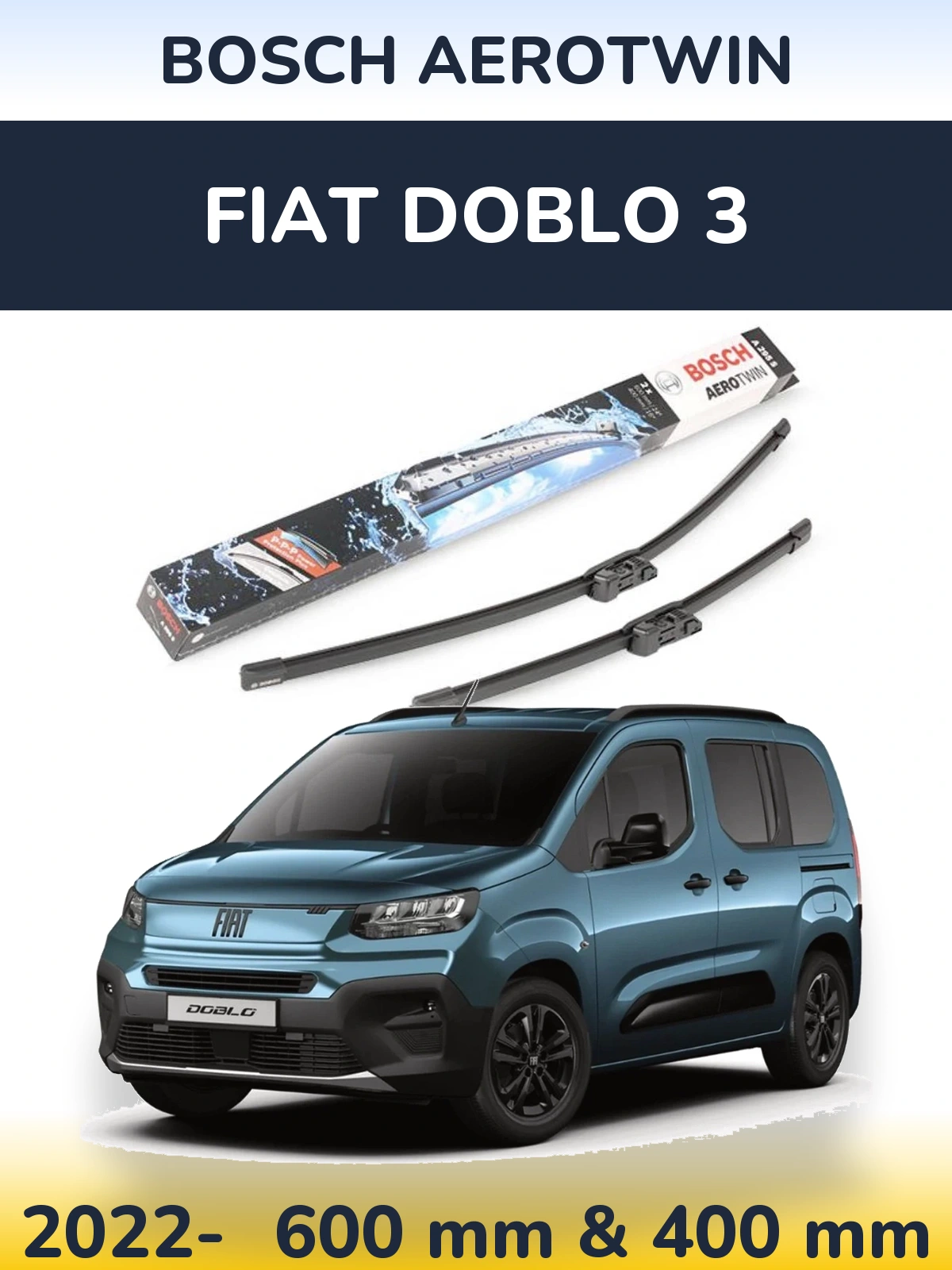 Komplet przednich wycieraczek BOSCH AeroTwin 600 & 400 mm do Fiat Doblo 3 2022-2026