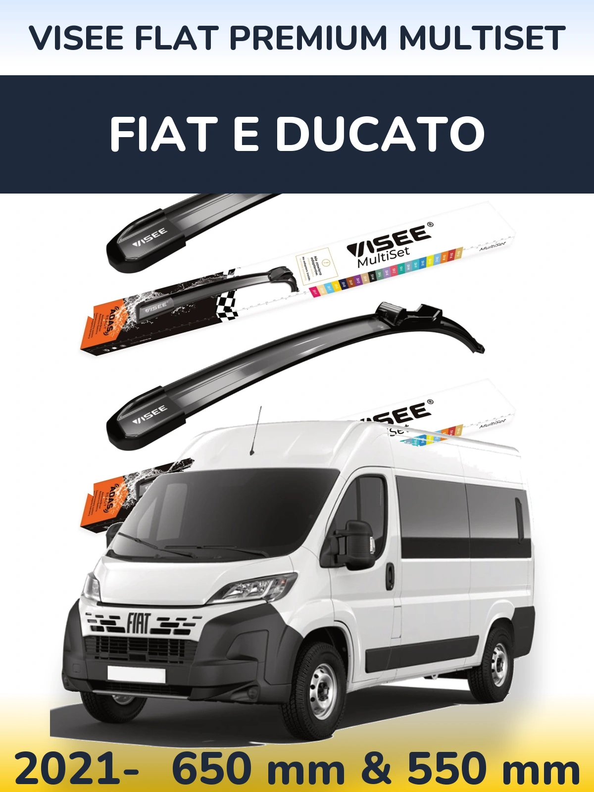 Komplet przednich wycieraczek VISEE FLAT PREMIUM MultiSet 650 & 550 mm do Fiat E Ducato 2021-2026