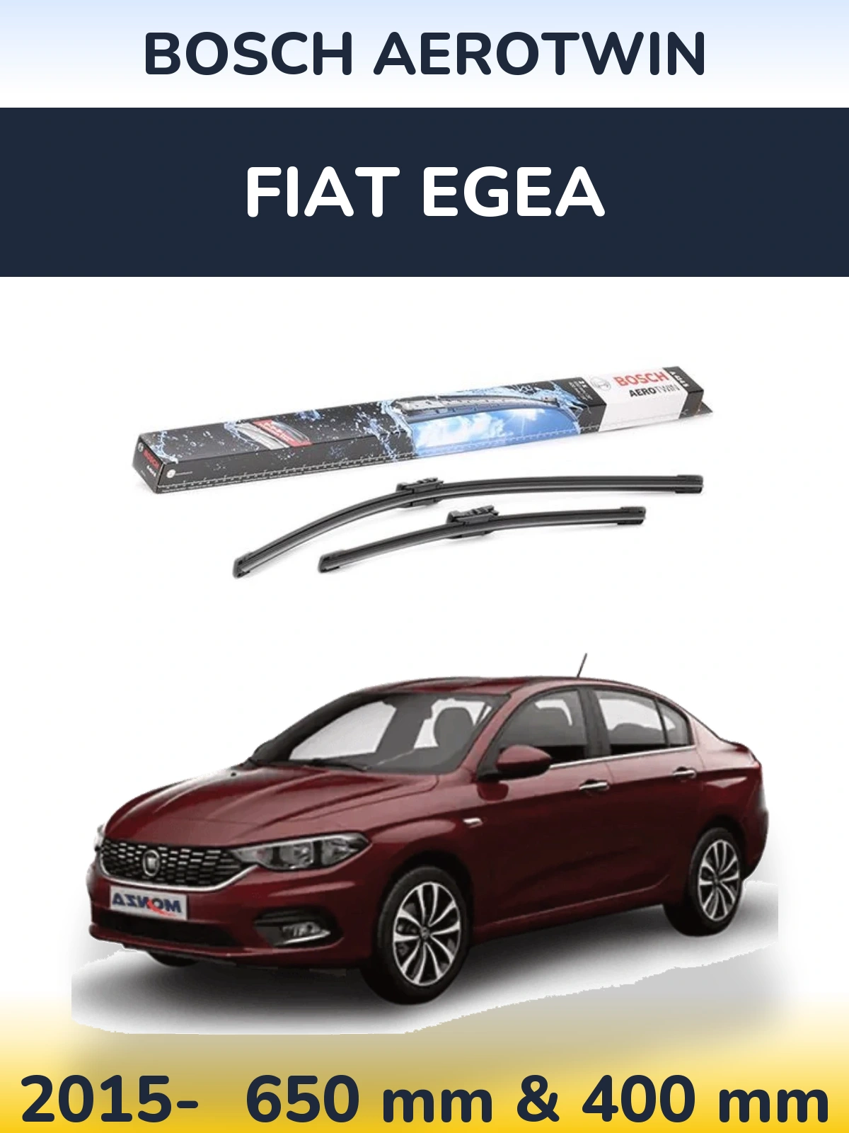 Front wiper blade set BOSCH AeroTwin 650 & 400 mm for Fiat Egea 2015-2026