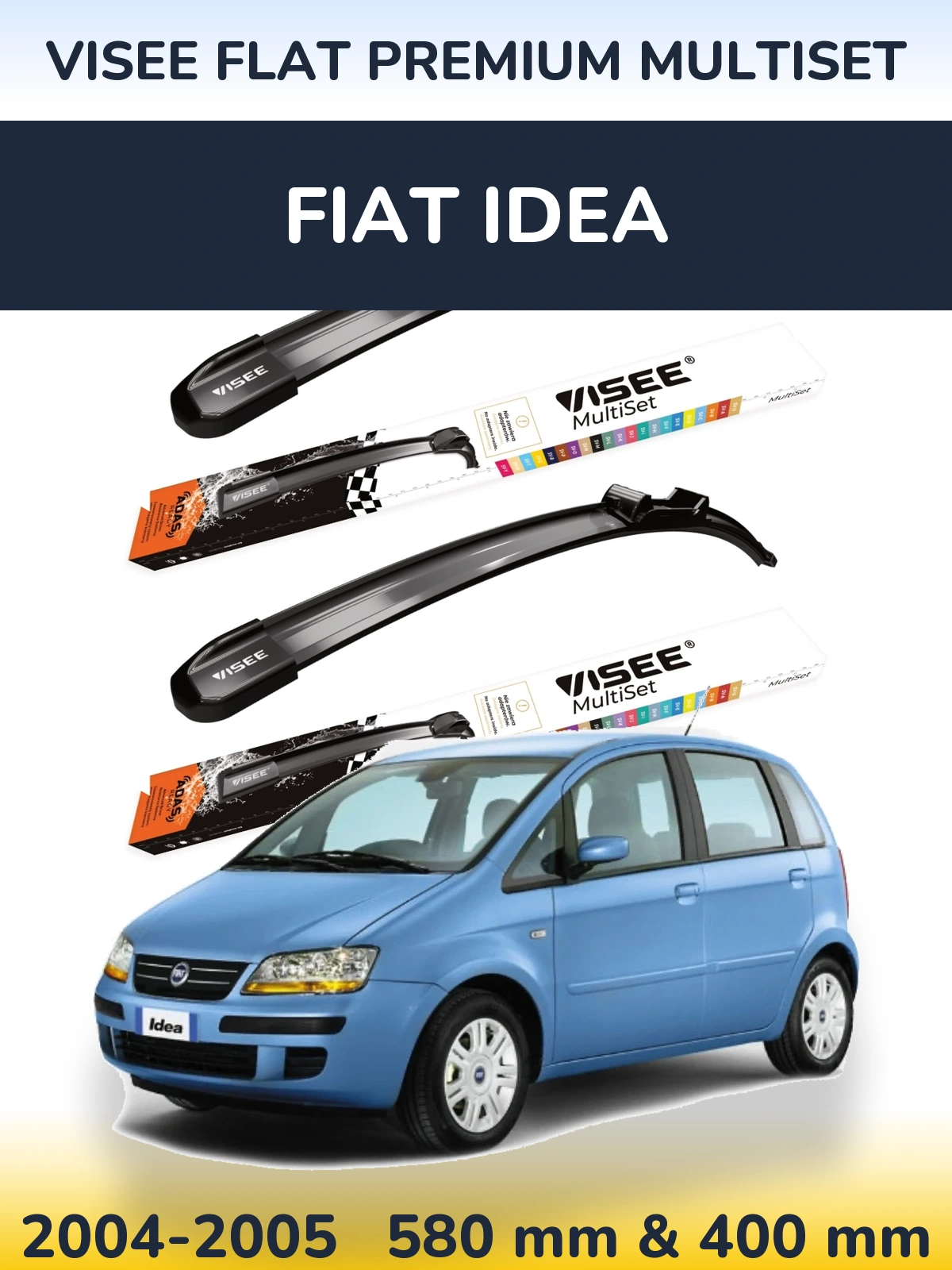Комплект передних дворников VISEE FLAT PREMIUM MultiSet 580 & 400 мм для Fiat Idea 2004-2005