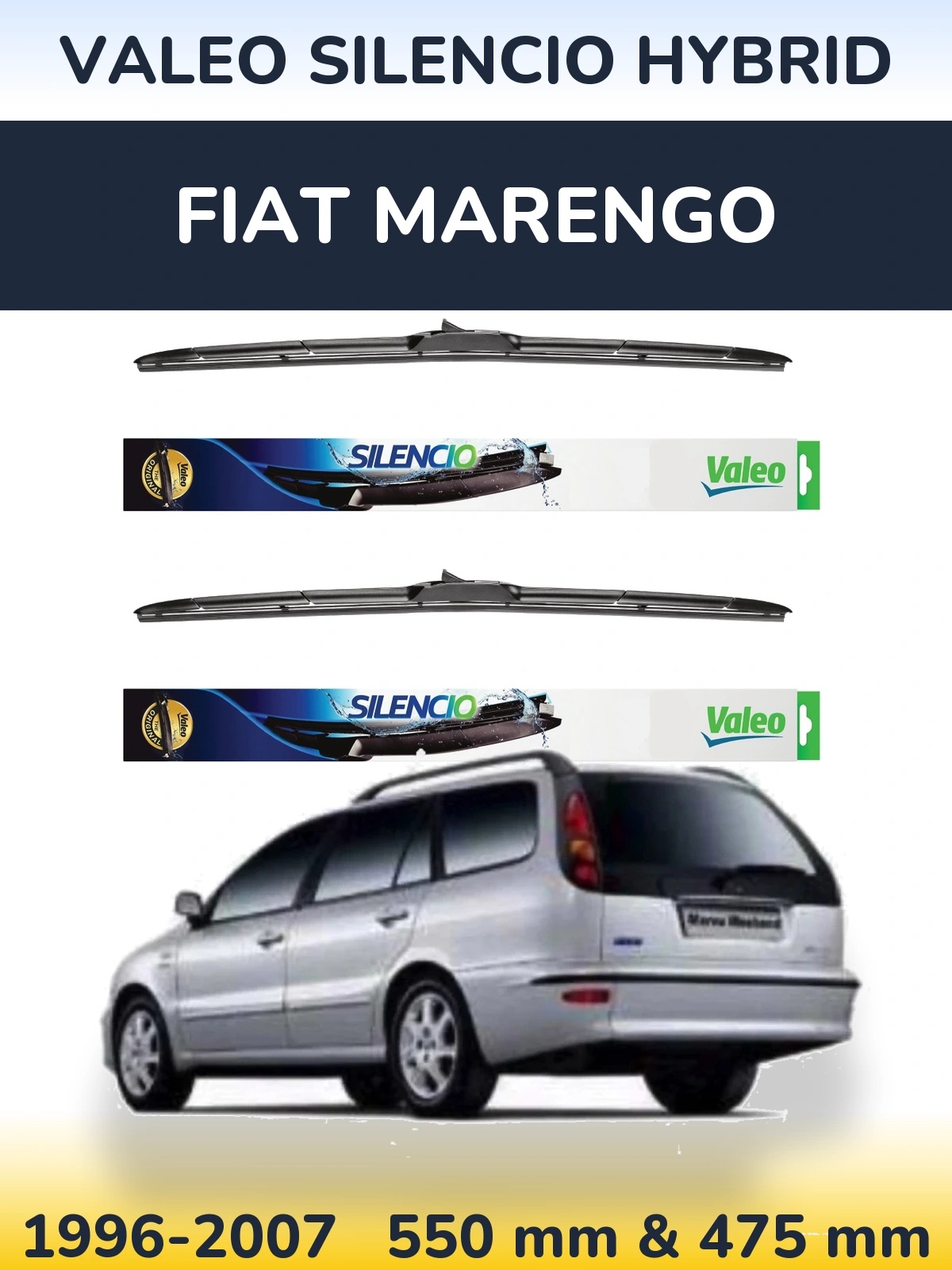 Komplet przednich wycieraczek Valeo Silencio Hybrid 550 & 475 mm do Fiat Marengo 1996-2007