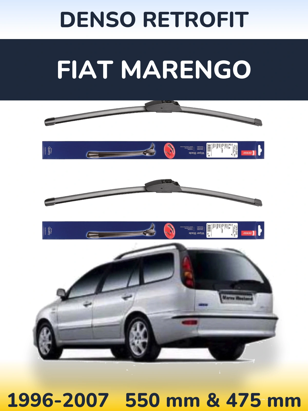 Komplet przednich wycieraczek Denso Retrofit 550 & 475 mm do Fiat Marengo 1996-2007