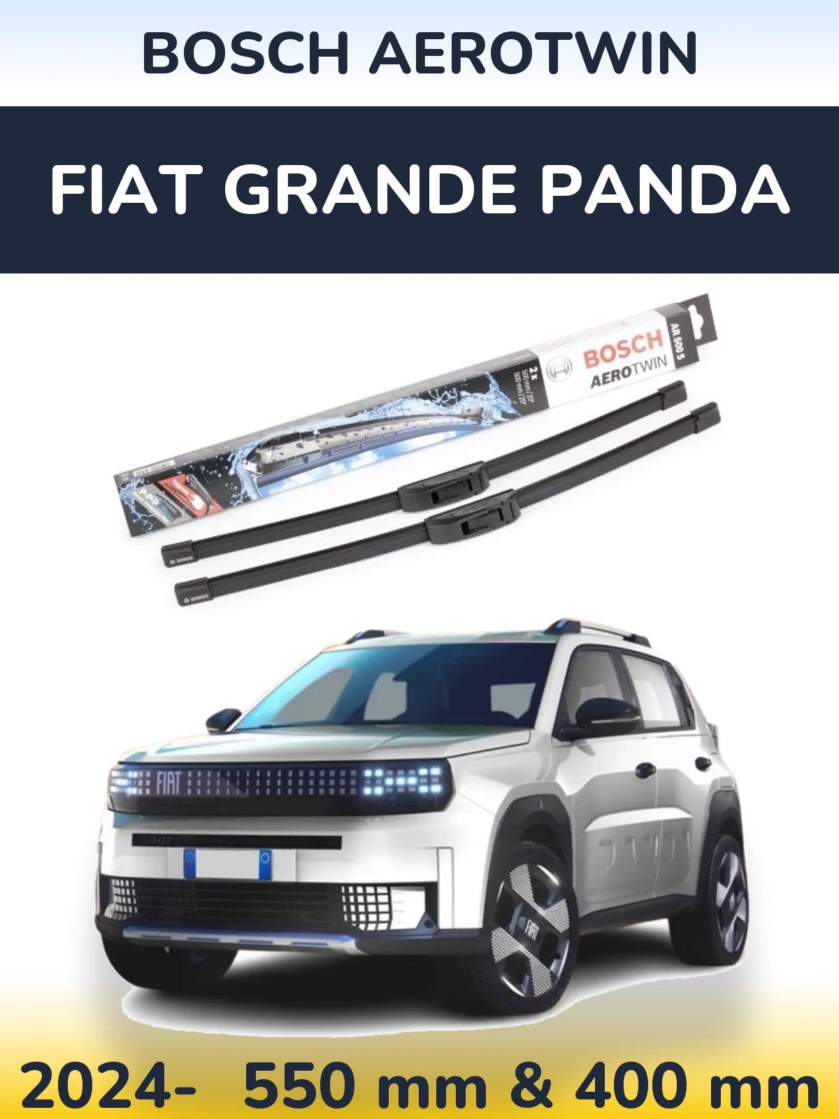 Front wiper blade set BOSCH AeroTwin 550 & 400 mm for Fiat Grande Panda 2024-2026