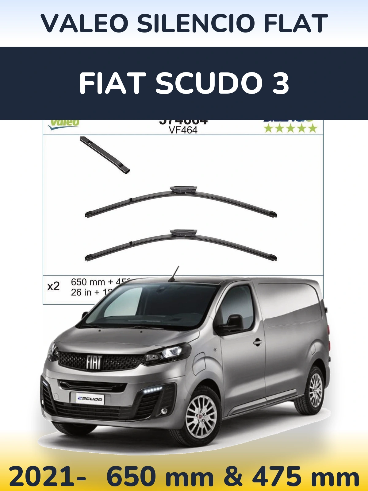 Komplet przednich wycieraczek Valeo Silencio Flat 650 & 450 mm do Fiat Scudo 3 2021-2026