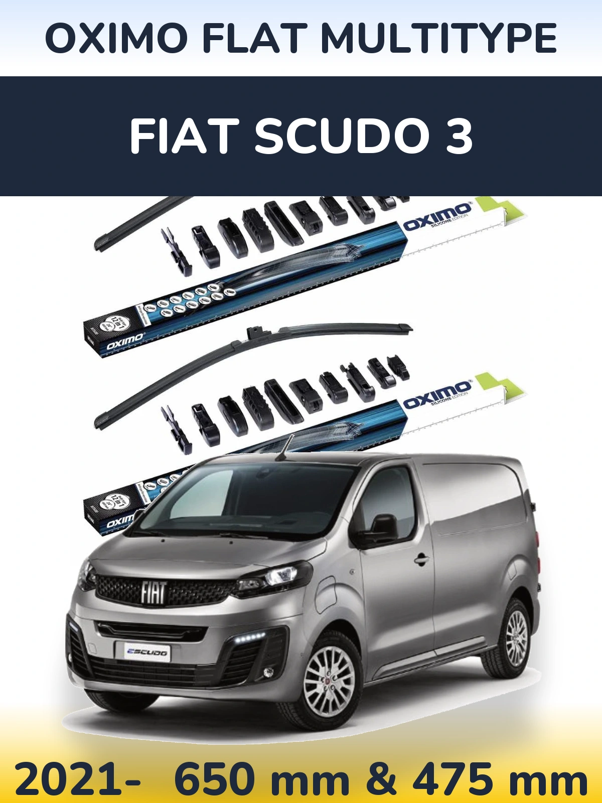 Front wiper blade set Oximo Flat MultiTypee 650 & 475 mm for Fiat Scudo 3 2021-2026