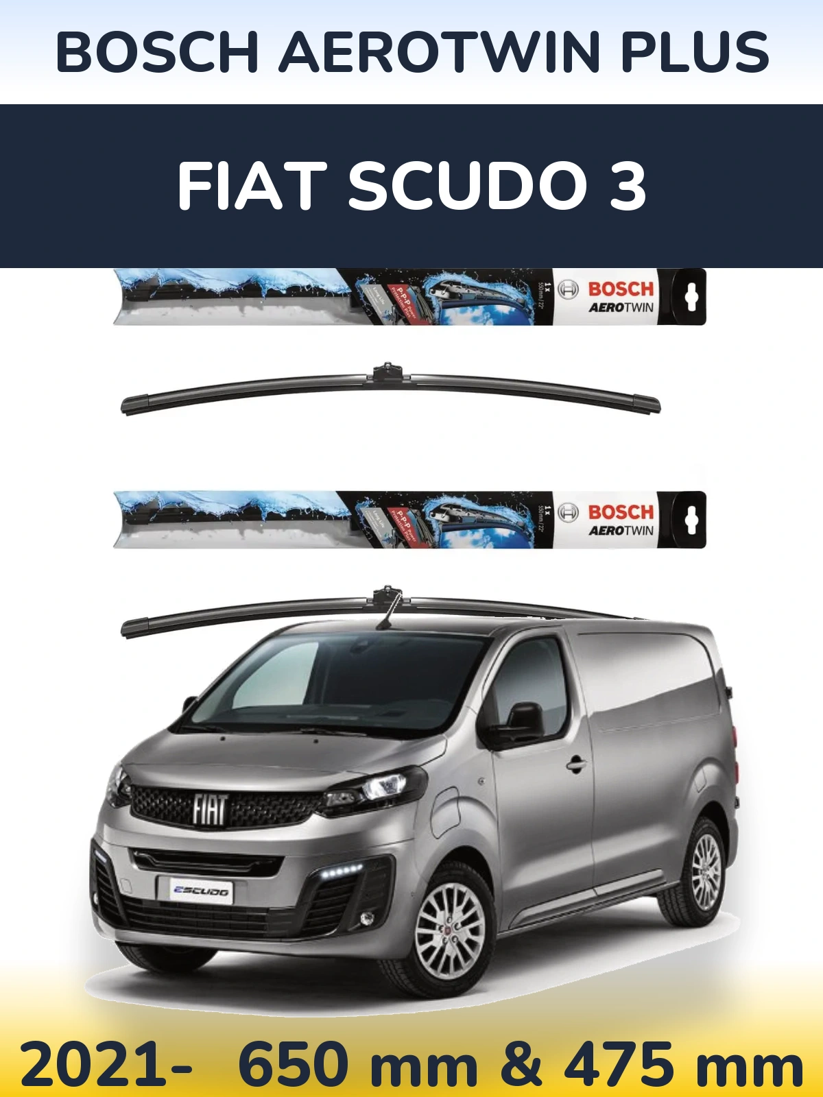 Комплект передніх щіток BOSCH AeroTwin Plus 650 & 475 мм для Fiat Scudo 3 2021-2026