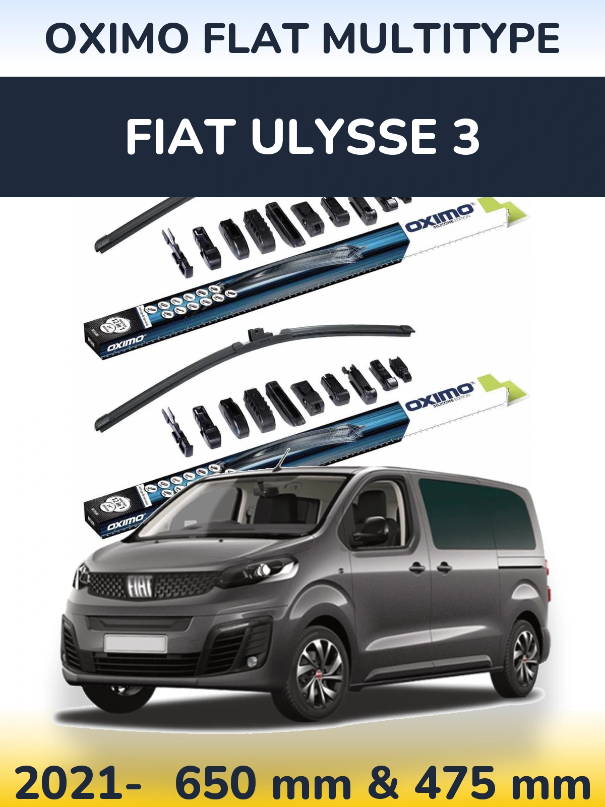 Комплект передних дворников Oximo Flat MultiТипe 650 & 475 мм для Fiat Ulysse 3 2021-2026